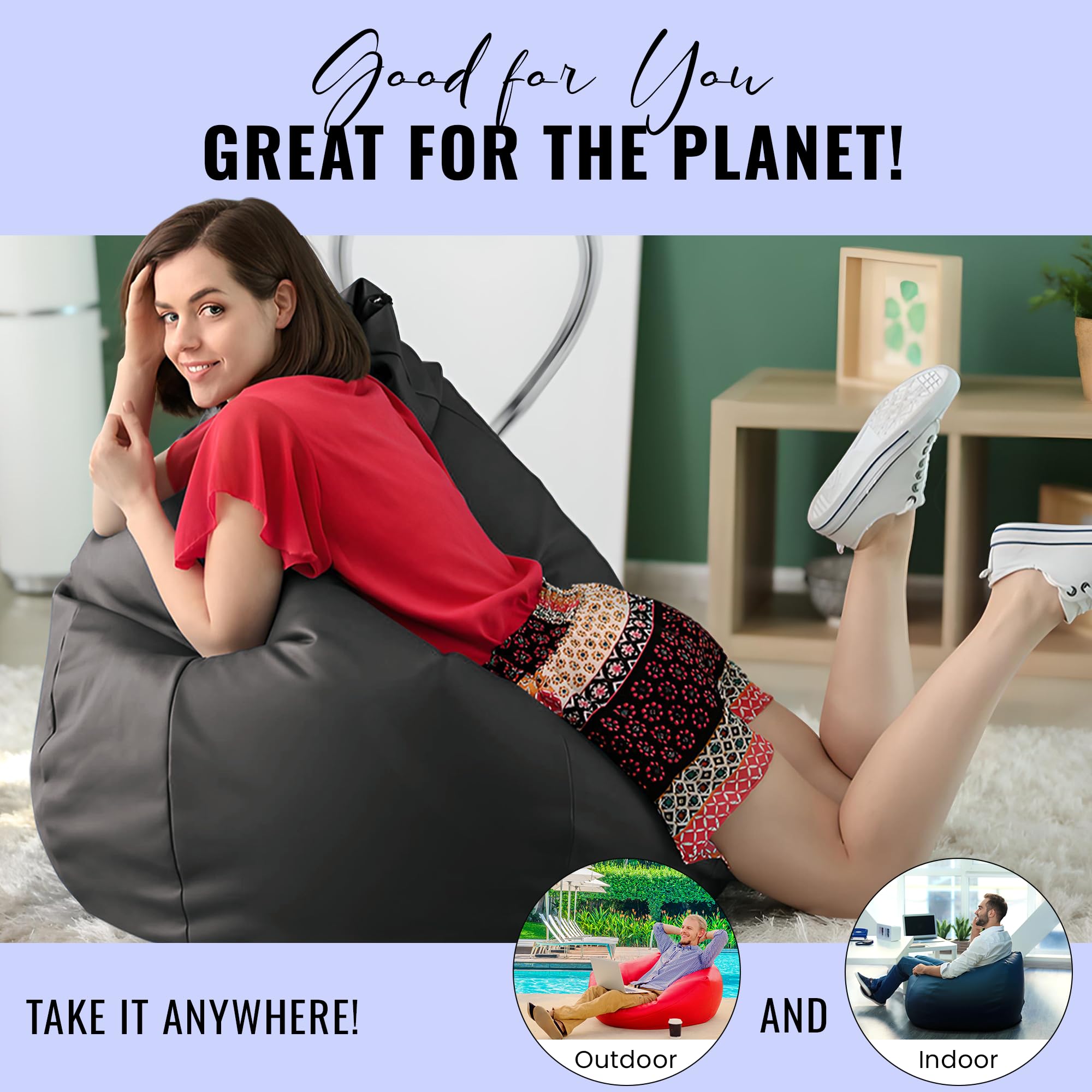 36x36x40 Vinyl Marine Boat Bean Bag Chair Cover - Waterproof & Washable Outdoor Bean Bag Cover for Adults - Retro Style Weatherproof Lazy Sofa Replacement - Comfortable Large Bean Bag Without Filling (Ivory) - Perfect for Boats, Patios, Dorms & Game Rooms