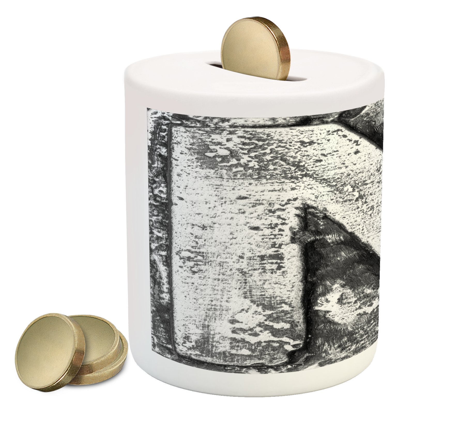 Ambesonne Ceramic Piggy Bank with Uppercase Letter N Design - Vintage Grammar & Education Theme Money Box for Cash Savings (Grey) | Perfect Gift for Teachers, Students & Grammar Enthusiasts