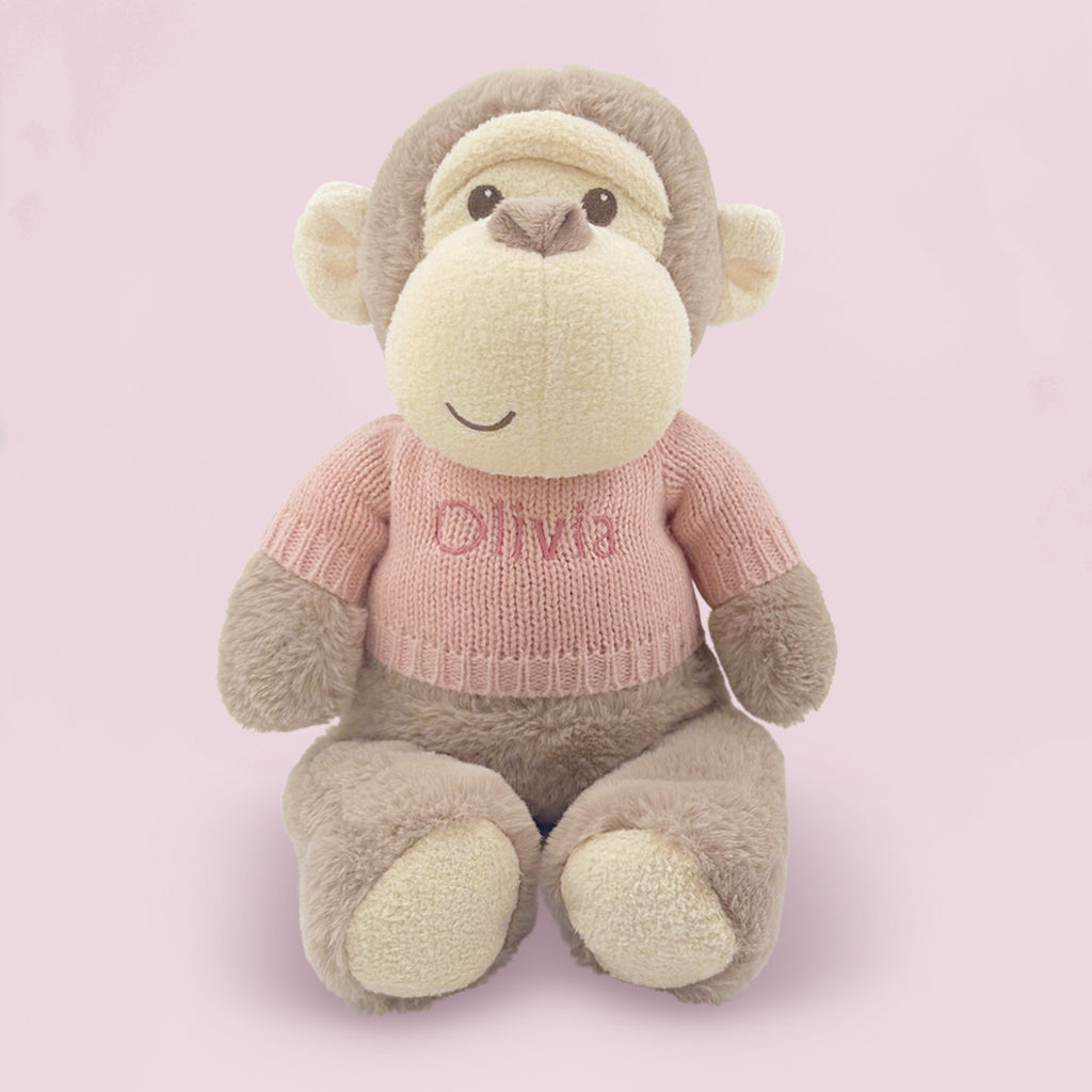 Personalized Morris Monkey Plush Stuffed Animal with Cozy Snuggle Wrap - Pink Cuddly Toy for Babies, Kids & Nursery Decor | Perfect Gift for Birthdays, Baby Showers & Christmas