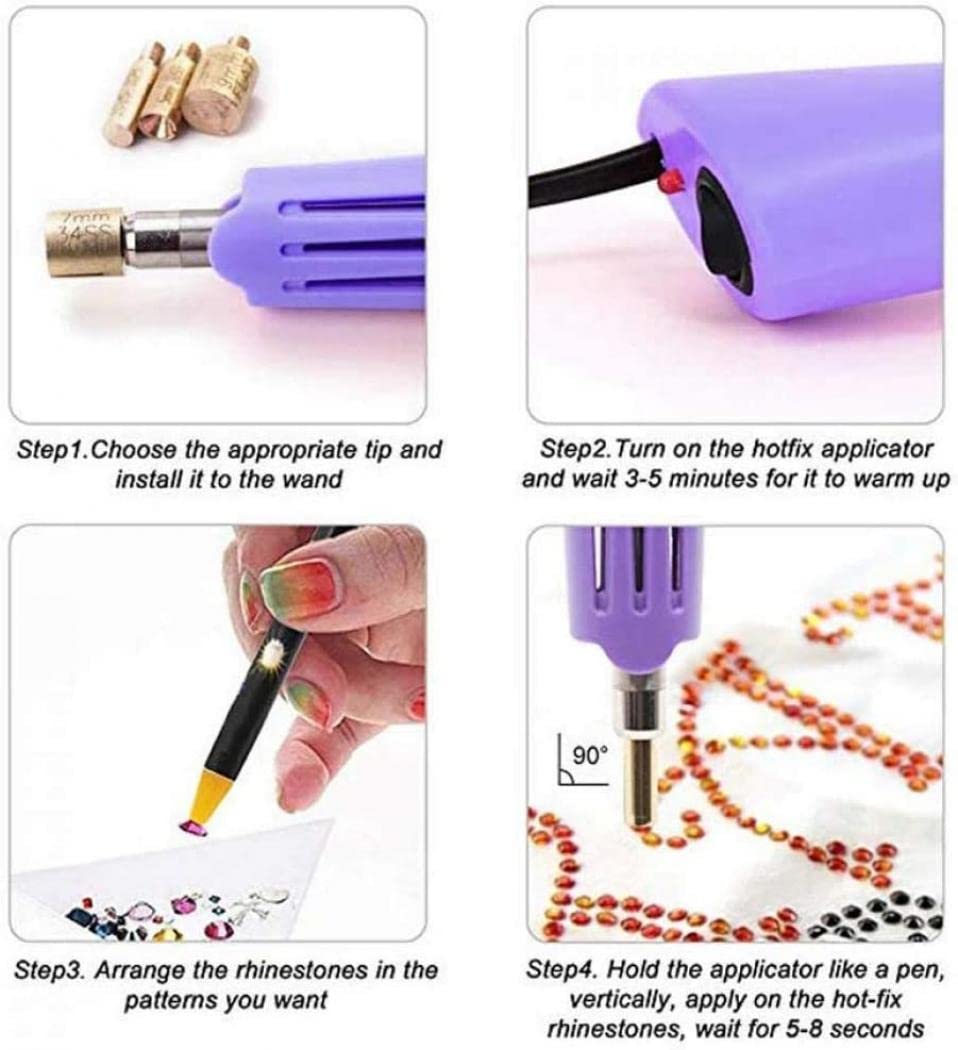 Professional 7-in-1 Hotfix Rhinestone Applicator Kit with 7 Size Tips & Stand - DIY Iron-on Crystal Gem Setting Tool for Clothing, Shoes, Bags & Crafts (Purple)
