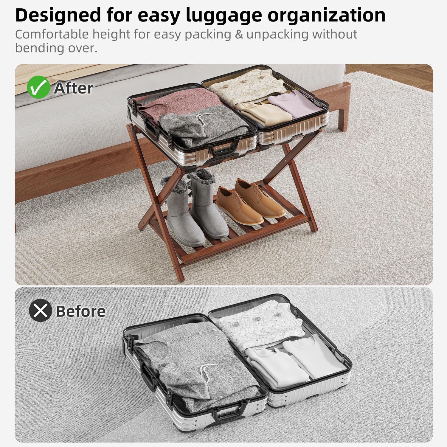 2 Pack Bamboo Luggage Rack for Guest Room & Hotel - 26.77