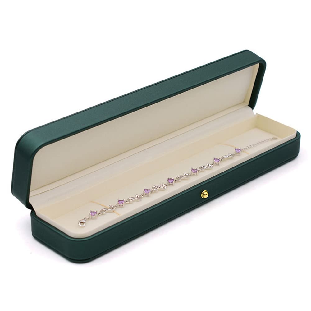 Luxury Green Leather Jewelry Box with Velvet Interior - Long Chain Bracelet Necklace Watch Storage Case for Wedding, Engagement, Proposal, Birthday & Anniversary - Perfect Jewelry Display & Gift Box for Special Occasions