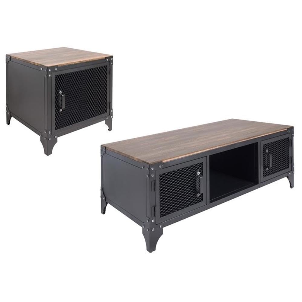 Furniture of America Edam Metal 2-Piece Coffee Table Set in Sand Black - Modern Living Room Furniture for Small Spaces & Apartments