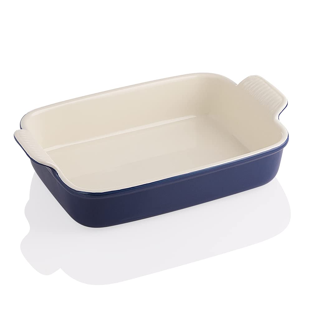Sweejar 9x13 Inch Deep Ceramic Baking Dish - Oven Safe Casserole Pan with Handles for Lasagna, Casseroles & More | Perfect for Cooking, Family Dinners, Banquets & Daily Kitchen Use (Navy Blue)