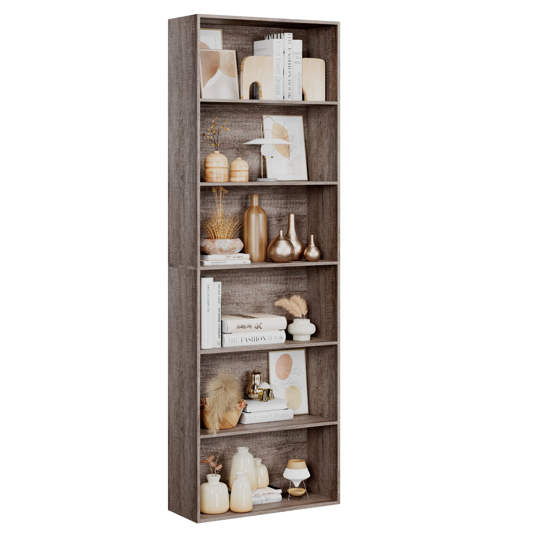 FOTOSOK 6-Tier Open Bookcase & Bookshelf - Freestanding Display Storage Shelf for Bedroom, Living Room & Office - Solid Oak Wood Shelving Unit - Perfect for Home Decor, Book Storage & Display Organizer