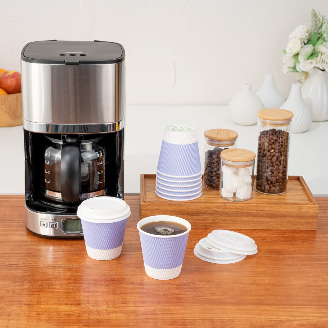 Restaurantware 8oz Insulated Coffee Cups with Lids - 400 Pack Leakproof Ripple Wall Hot Cups | Eco-Friendly Disposable Paper Cups for Coffee, Tea, Hot Chocolate & Lattes | Perfect for Cafes, Offices & Home Use