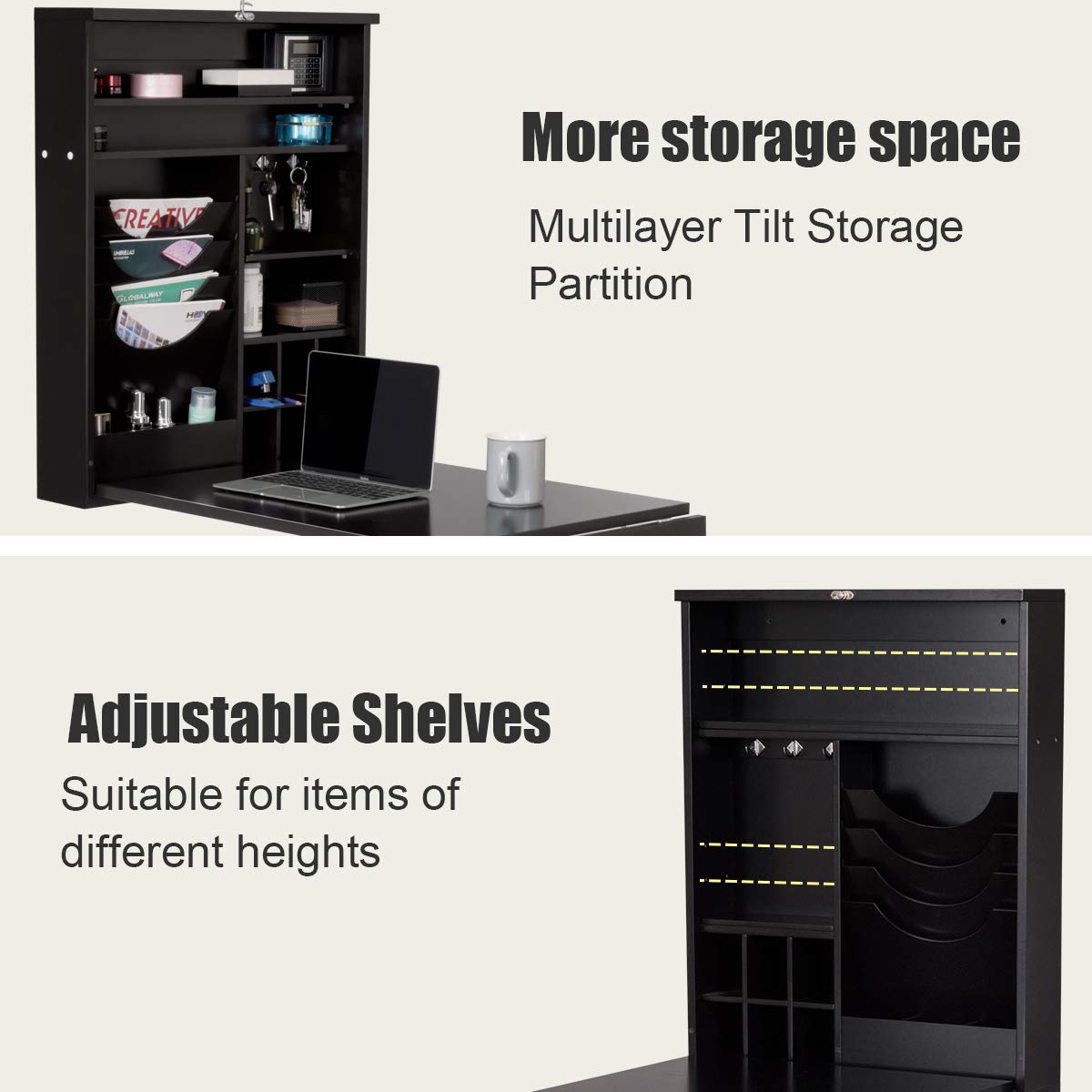 Tangkula Wall Mounted Folding Desk with Chalkboard - Convertible Laptop & Writing Table for Home Office - Space Saving Multi-Functional Wall Desk with Large Storage Shelf (Perfect for Small Spaces, Dorm Rooms & Studio Apartments)