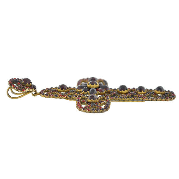 Victorian Large Brass & Bohemian Garnet Filigree Cross Pendant Necklace - Antique Jewelry for Women, Gothic Cross Pendant for Church, Wedding & Special Occasions