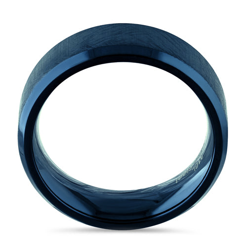 Premium Stainless Steel Men's Blue Textured Band Ring with Polish Edges - Durable Fashion Jewelry for Gifts, Weddings & Everyday Wear