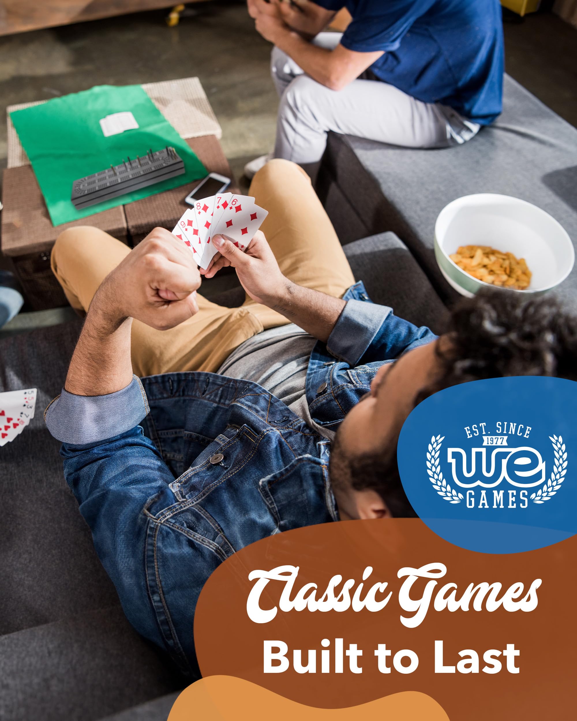 Premium WE Games Wooden Cribbage Board Set with Storage - Black Stained Continuous 3-Track Card Game for 2-3 Players - Perfect for Family Game Nights, Travel & Pub Entertainment
