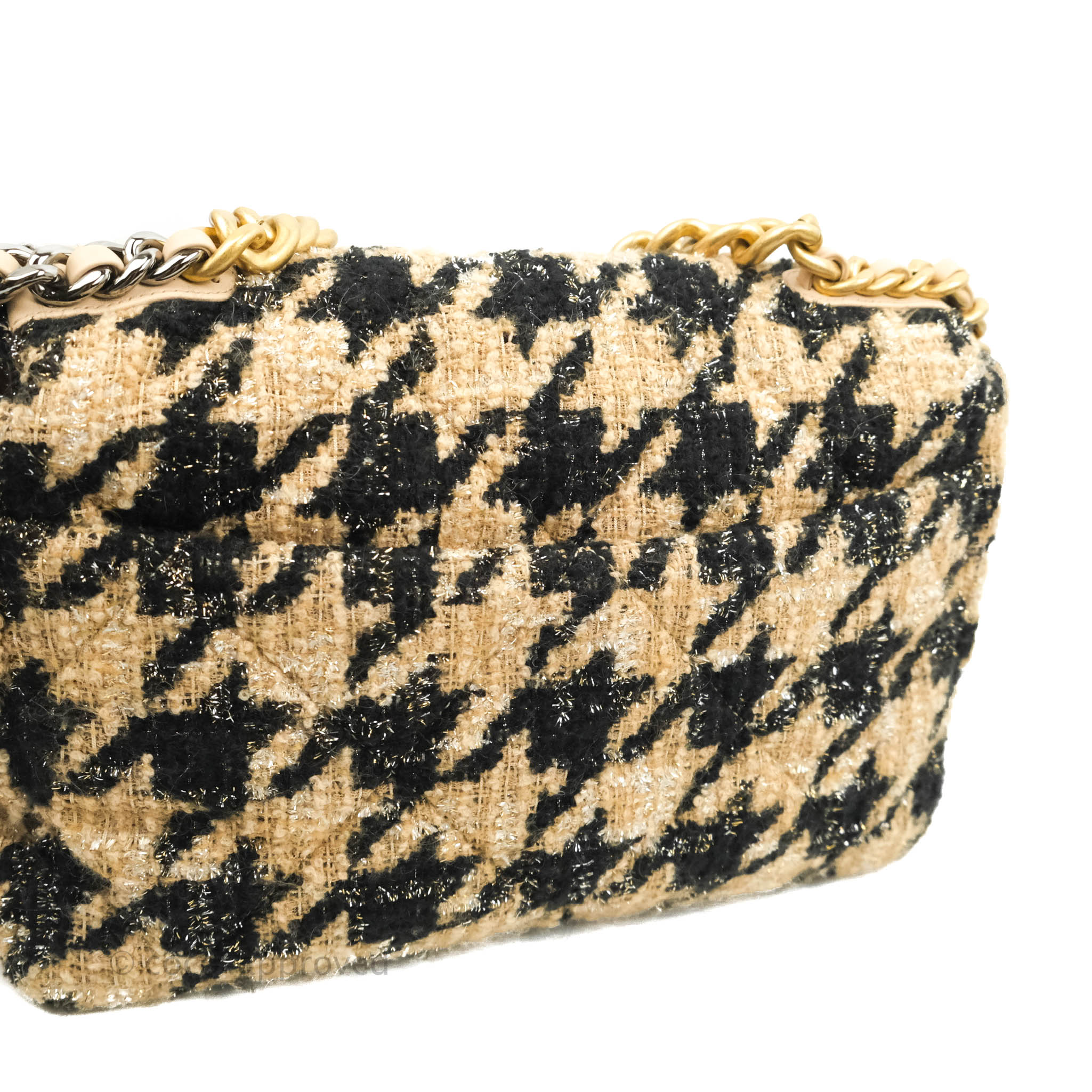 Chanel 19 Medium Flap Bag - Black & Beige Tweed Houndstooth Pattern with Mixed Hardware | Luxury Designer Handbag for Women | Perfect for Work, Evening Events & Special Occasions