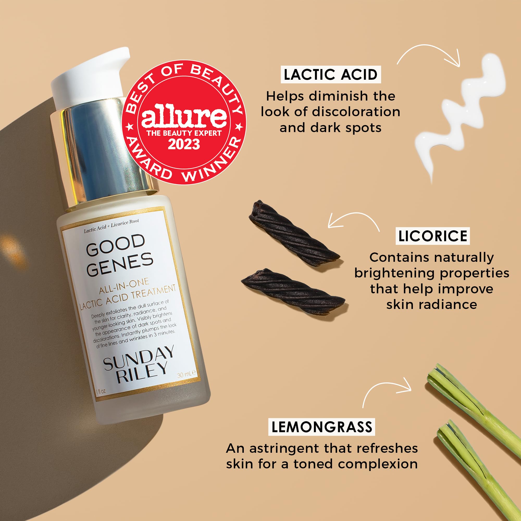 Sunday Riley Good Genes All-in-One Lactic Acid Treatment 1.7 Fl Oz - Brightening & Exfoliating Facial Serum for Glowing Skin | Perfect for Nighttime Skincare Routine & Anti-Aging