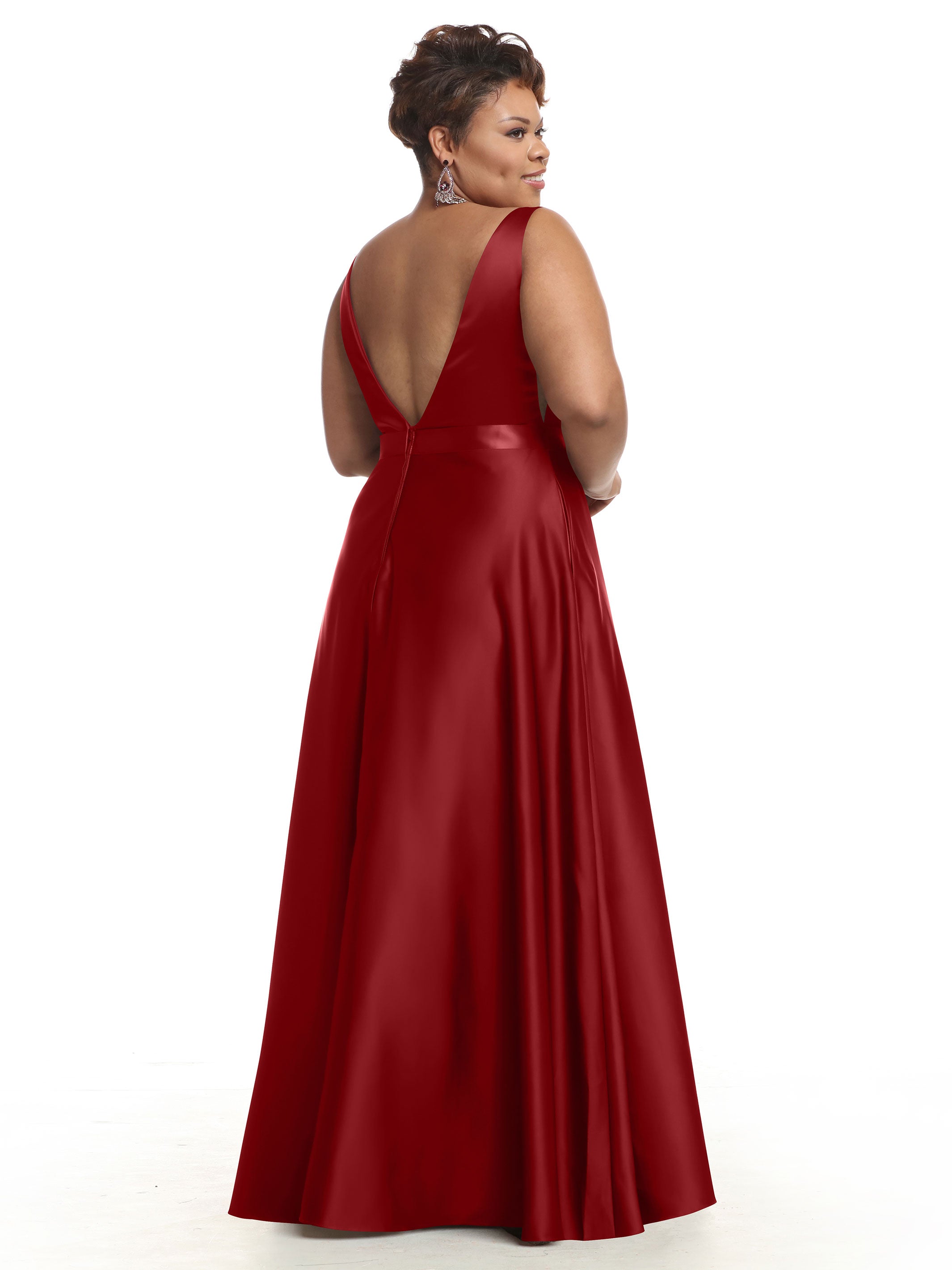 Elegant 80118 Satin A-Line Bridesmaid Dress with V-Neckline & Waist Sash - Perfect for Weddings, Formal Events & Special Occasions