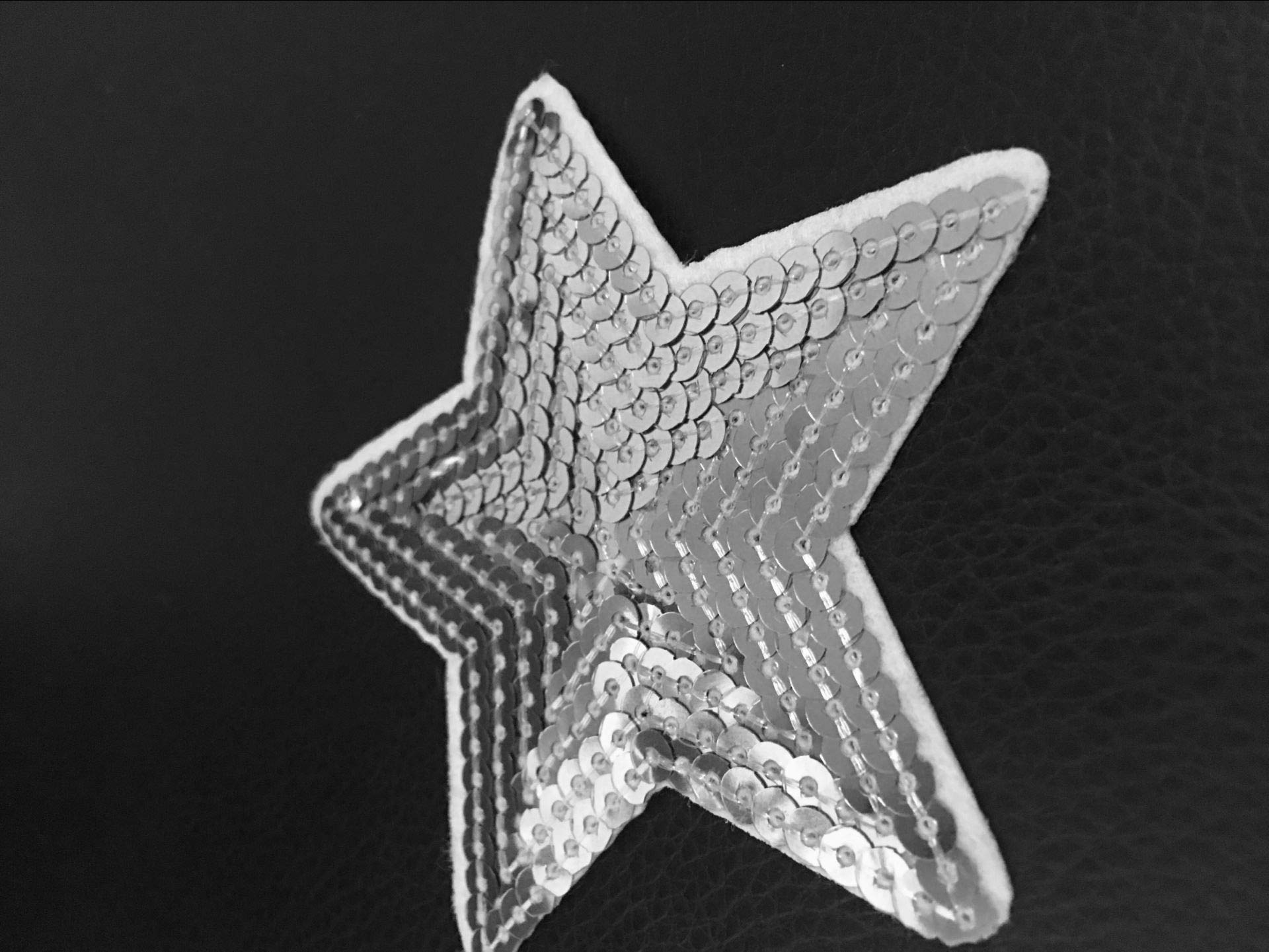 10 Pack Shiny 5-Star Iron-On Sewing Patches - Embroidered Applique Sequins for DIY Crafts, Costumes & Clothing Decoration (White) - Perfect for Jackets, Jeans, Bags & Scrapbooking