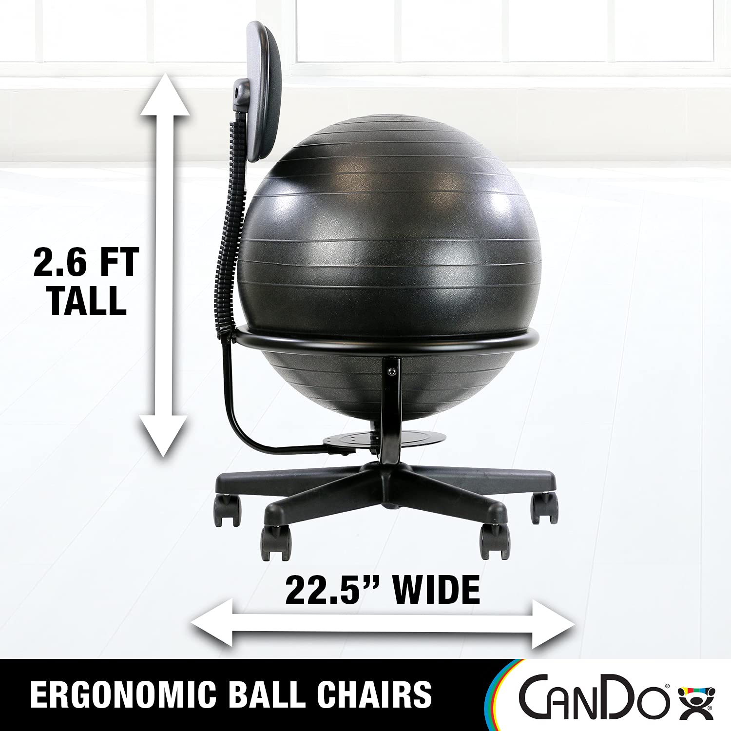 Inflatable Ergonomic Exercise Ball Chair with Air Pump - CanDo Metal Ball Chair for Home Office & Classroom - Active Seating for Yoga, Workouts, and Posture Support