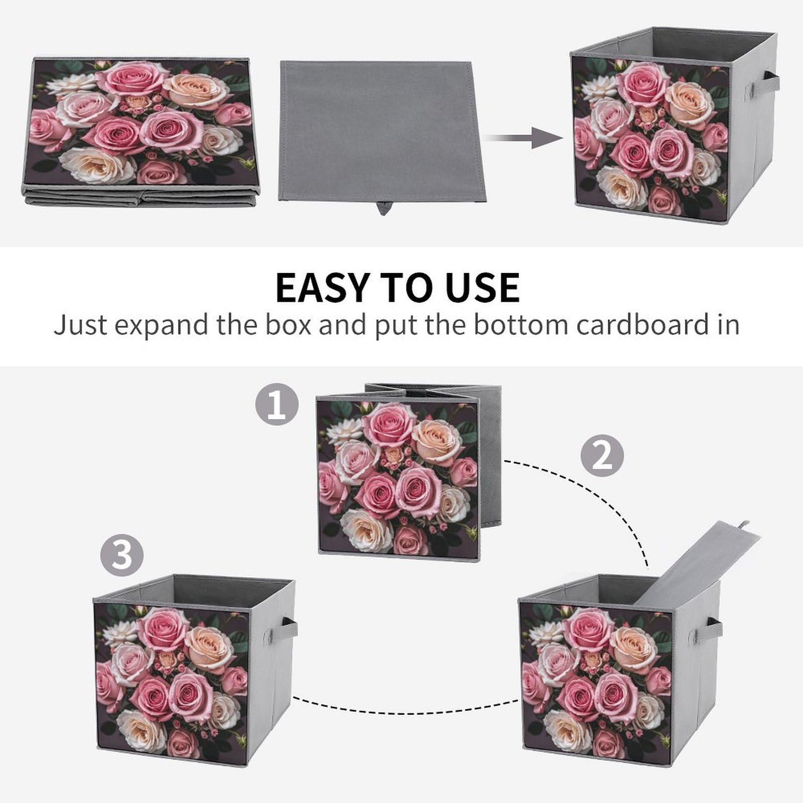 6-Piece Collapsible Storage Bins - Cute Rose & Leopard Print Foldable Storage Boxes with Handles, Multi-Functional Organizer for Shelves, Closet, Bathroom | Perfect for Home, Office & Kids Room Organization