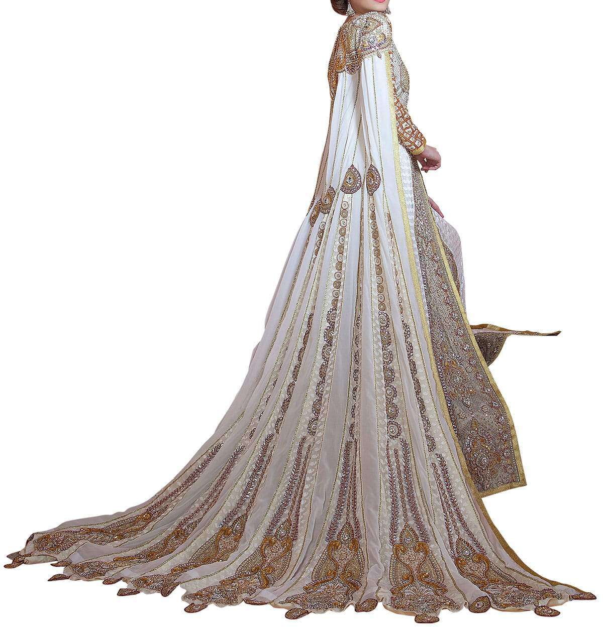 Elegant Gold & Off-White Gray Modern Moroccan Wedding Dress Long Sleeve Caftan - Perfect for Bridal Showers, Destination Weddings & Special Occasions