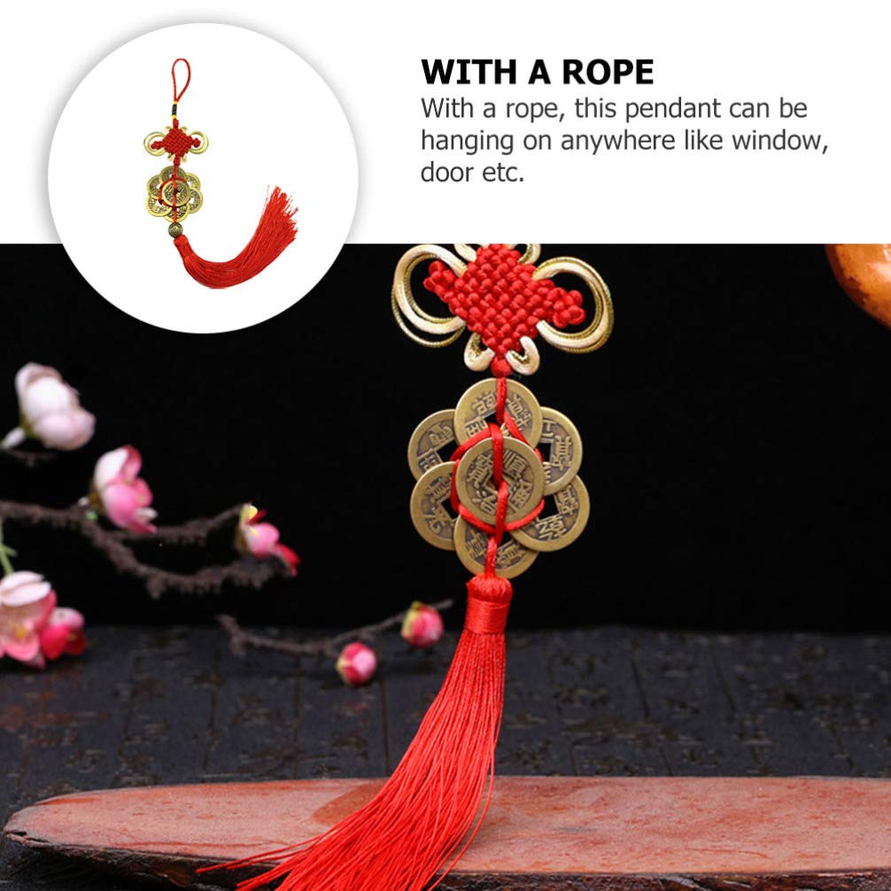 2pcs Feng Shui Coin Pendant with Chinese Knot - Lucky Charm Car Ornament for Rearview Mirror, Tassel Hanger, Home Decor - Chinese Style Copper Coins for Car, Office & Gift Giving