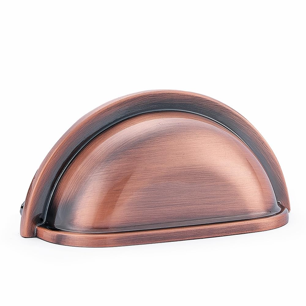 10 Pack HARPOON 3 Inch Kitchen Cabinet Pulls - Antique Copper Bin Cup Drawer Handles for Modern & Vintage Cabinets | Perfect for Kitchen Remodeling, Bathroom Vanities & Furniture Upgrades