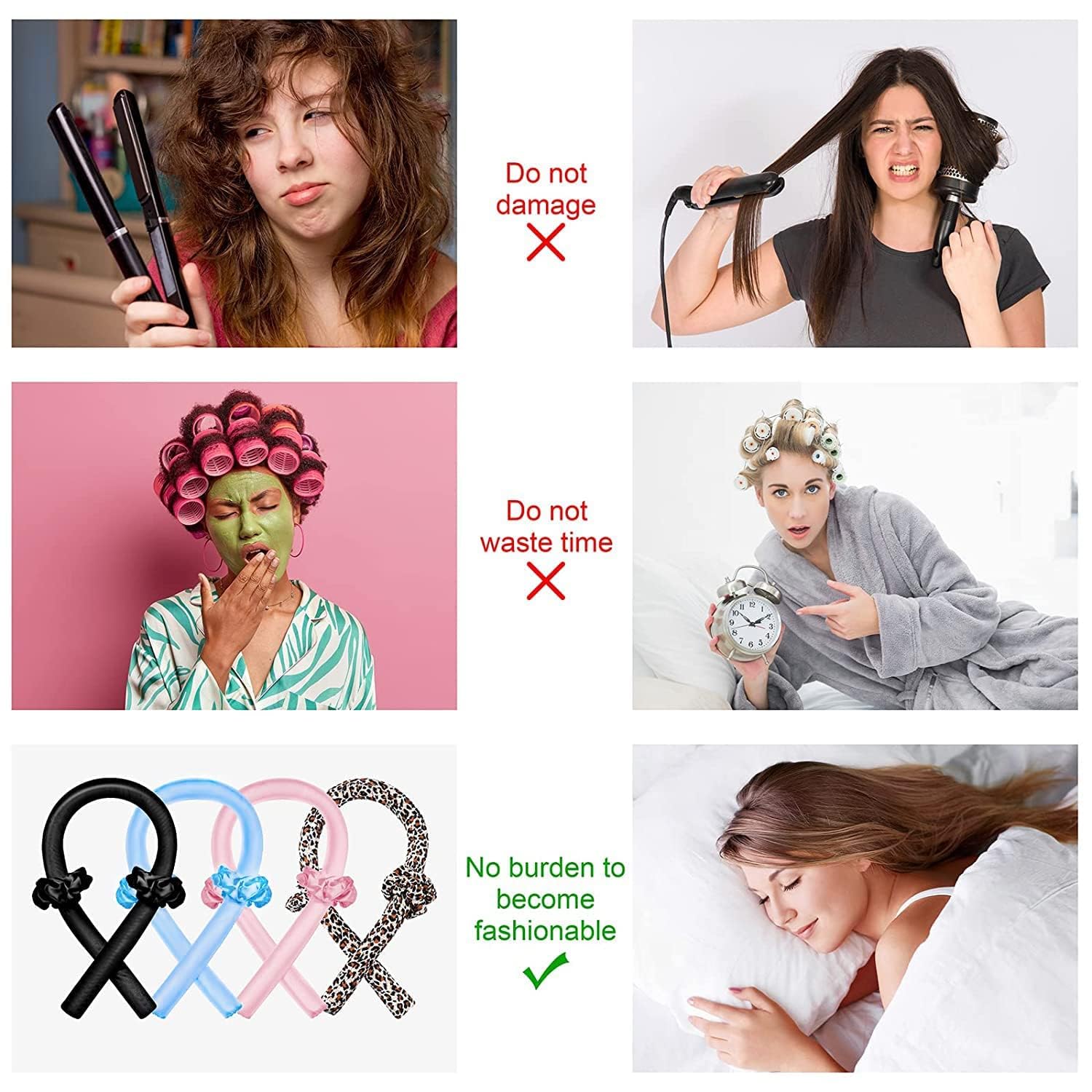 Heatless Hair Curlers for Long Hair - No Heat Silk Curls Headband, Soft Foam Rollers & Flexi Rods for Overnight Curls | Perfect for Natural Hair Styling, Bedtime Waves & Damage-Free Curling