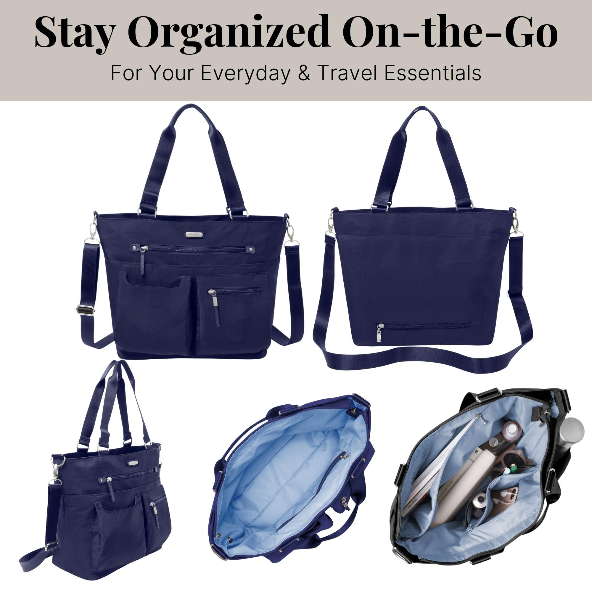 Baggallini RFID Blocking Any Day Tote Bag with Detachable Wristlet - Stylish & Secure Crossbody Purse for Women, Perfect for Travel, Work & Everyday Use