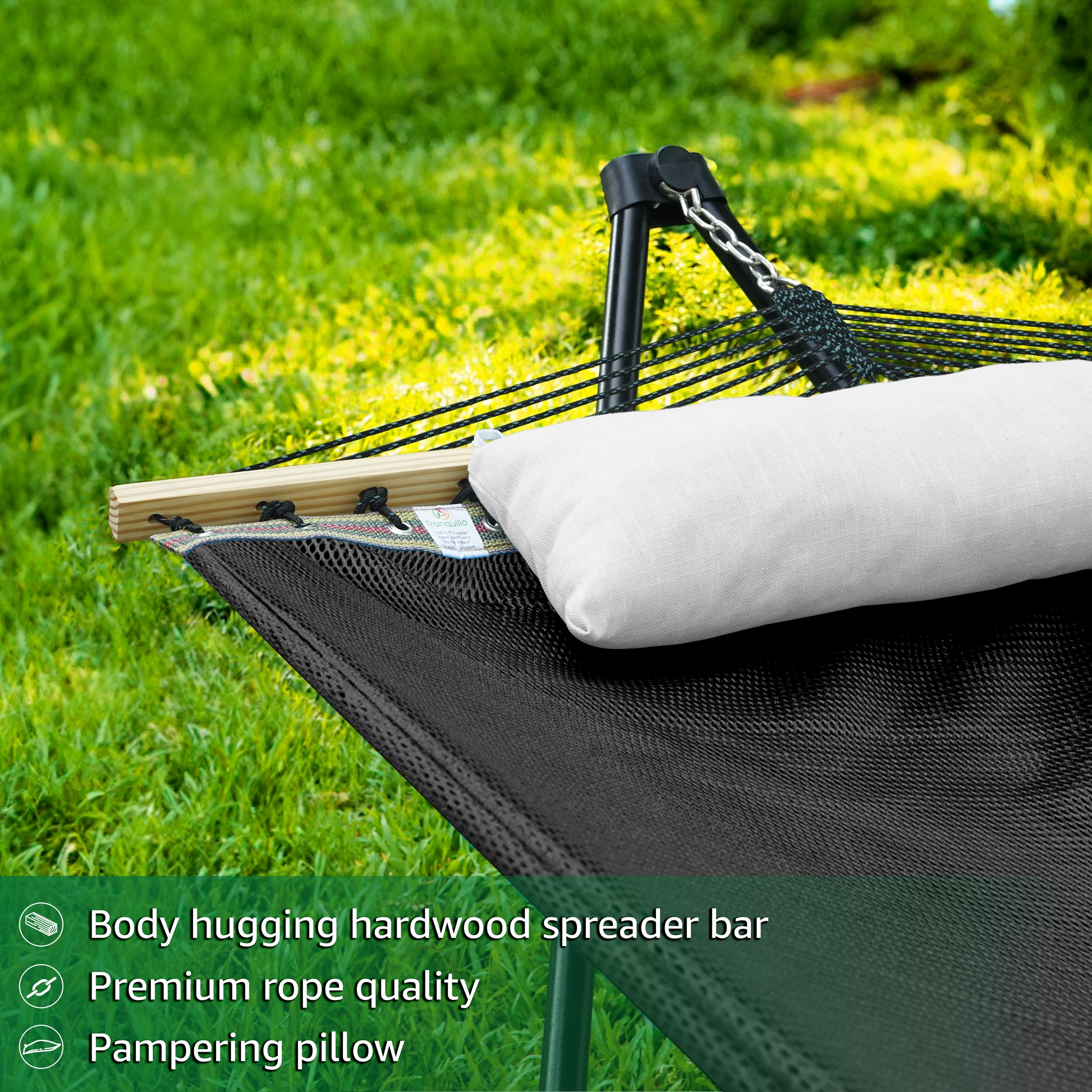 Tranquillo Unity Adjustable Heavy Duty Hammock Stand - 800 lbs Capacity Steel Frame for 2 Person Hammock - Premium Pre-Assembled Indoor/Outdoor Hammock Stand (Black) - Perfect for Backyard, Patio, Camping & Beach Relaxation