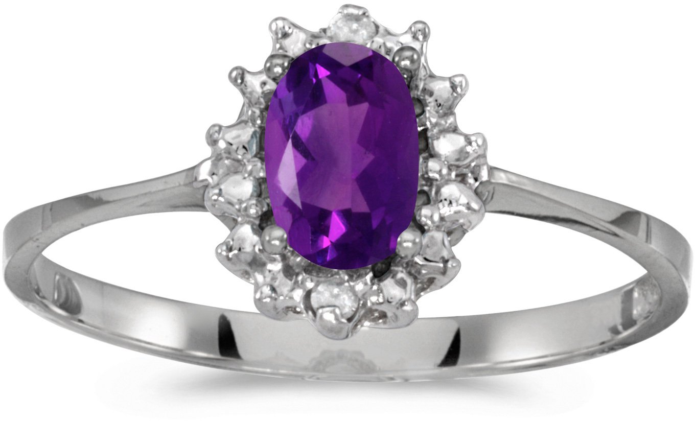 14K White Gold Oval Amethyst and Diamond Ring for Women - Elegant Engagement, Wedding, Anniversary Jewelry Gift
