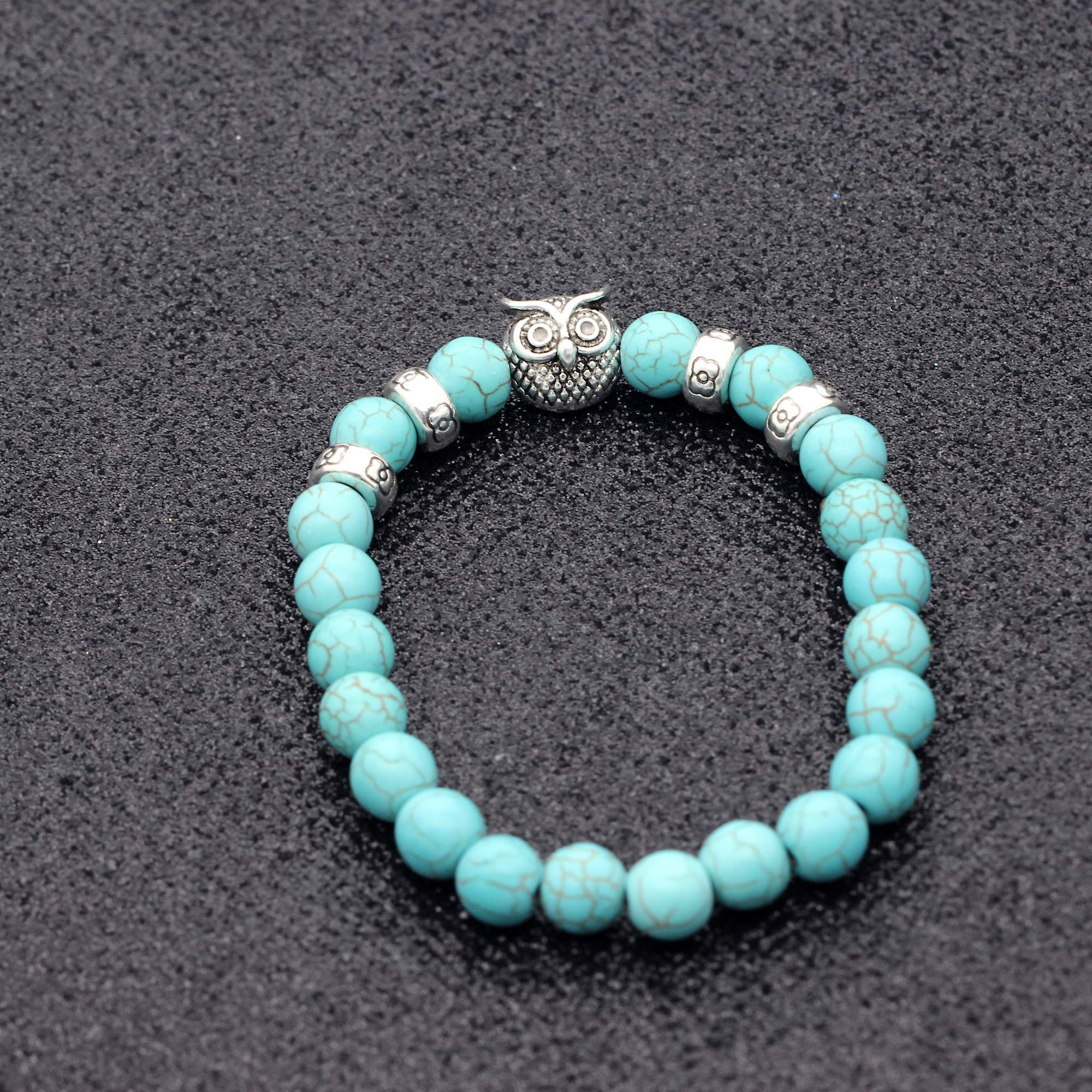 8mm Natural Turquoise Owl Braced Rope Bracelet for Women & Men - Boho Jewelry Gift for Teacher Appreciation, Thanksgiving & Holidays - Perfect for Classroom Gifts, Graduation & Special Occasions