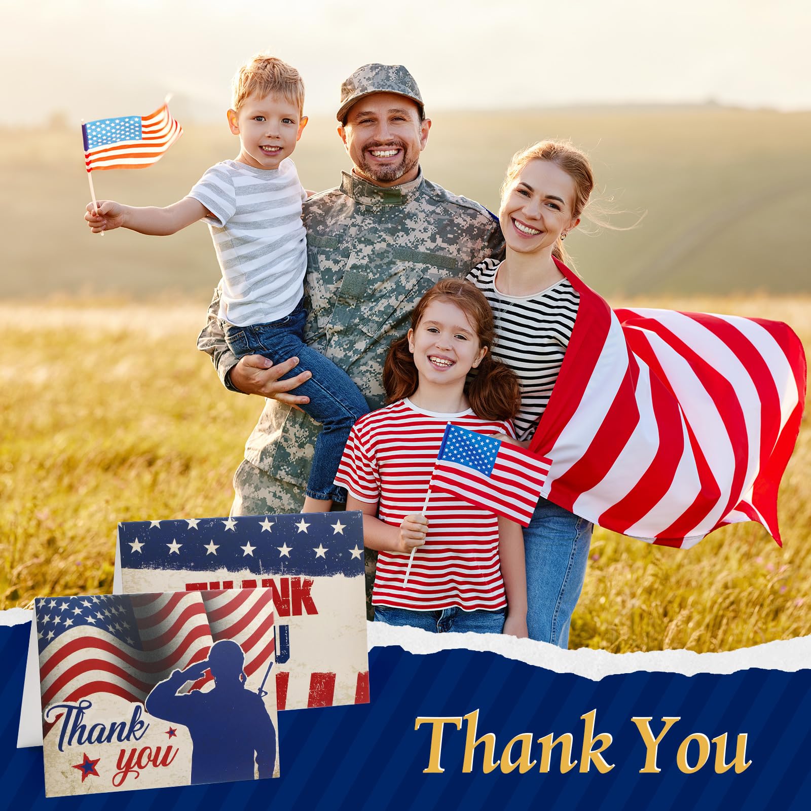 Pasimy 120 Sets Patriotic Thank You Cards with White Envelopes | 2025 Upgraded 4th of July Greeting Cards | Bulk American Flag Note Cards for Veterans, Memorial Day & Independence Day | Perfect for Party Favors, Military Appreciation Gifts & Patriotic Celebrations