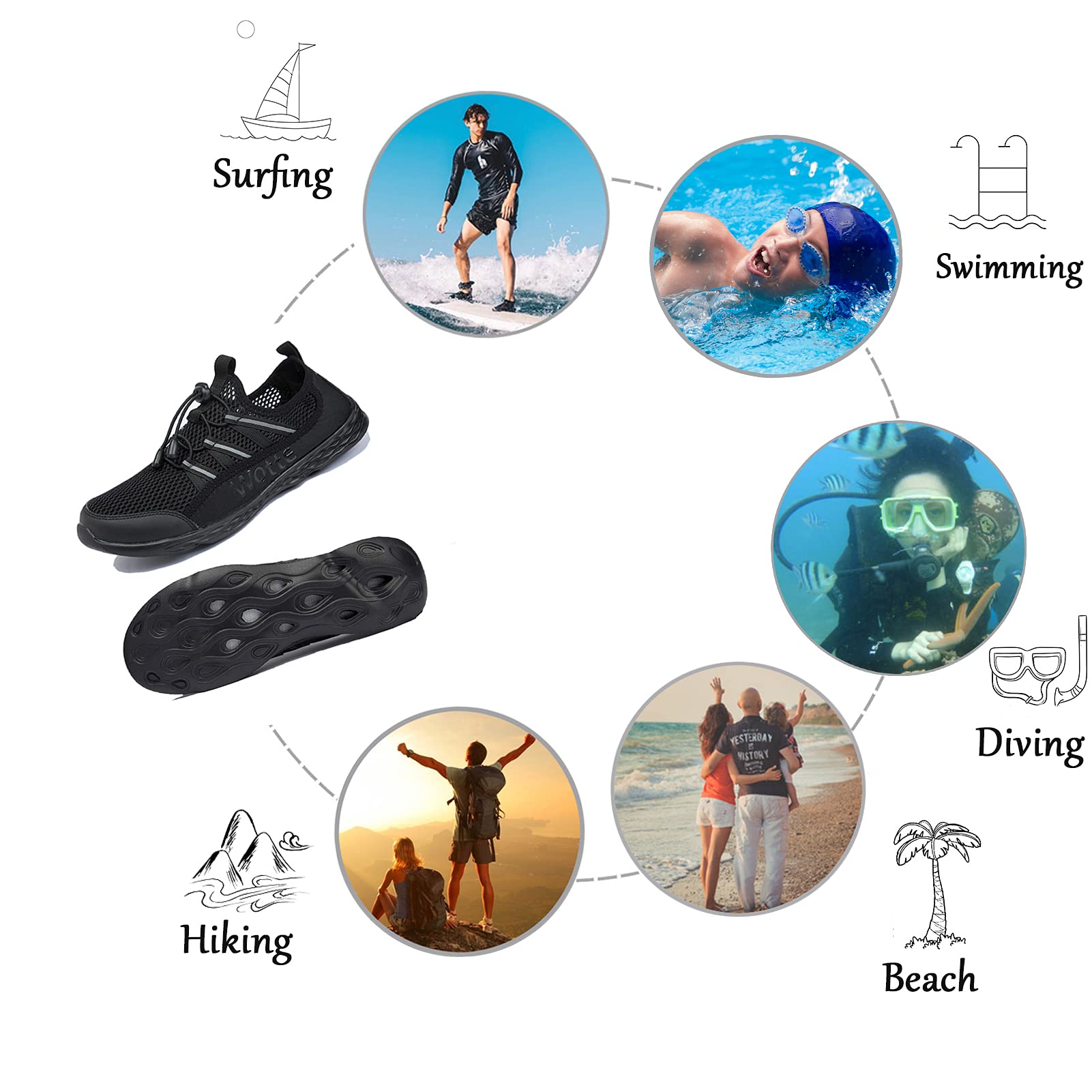 Men's Quick Dry Water Shoes - Lightweight Slip-On Athletic Water Sport Walking Shoes for Beach, Pool, and Outdoor Adventures