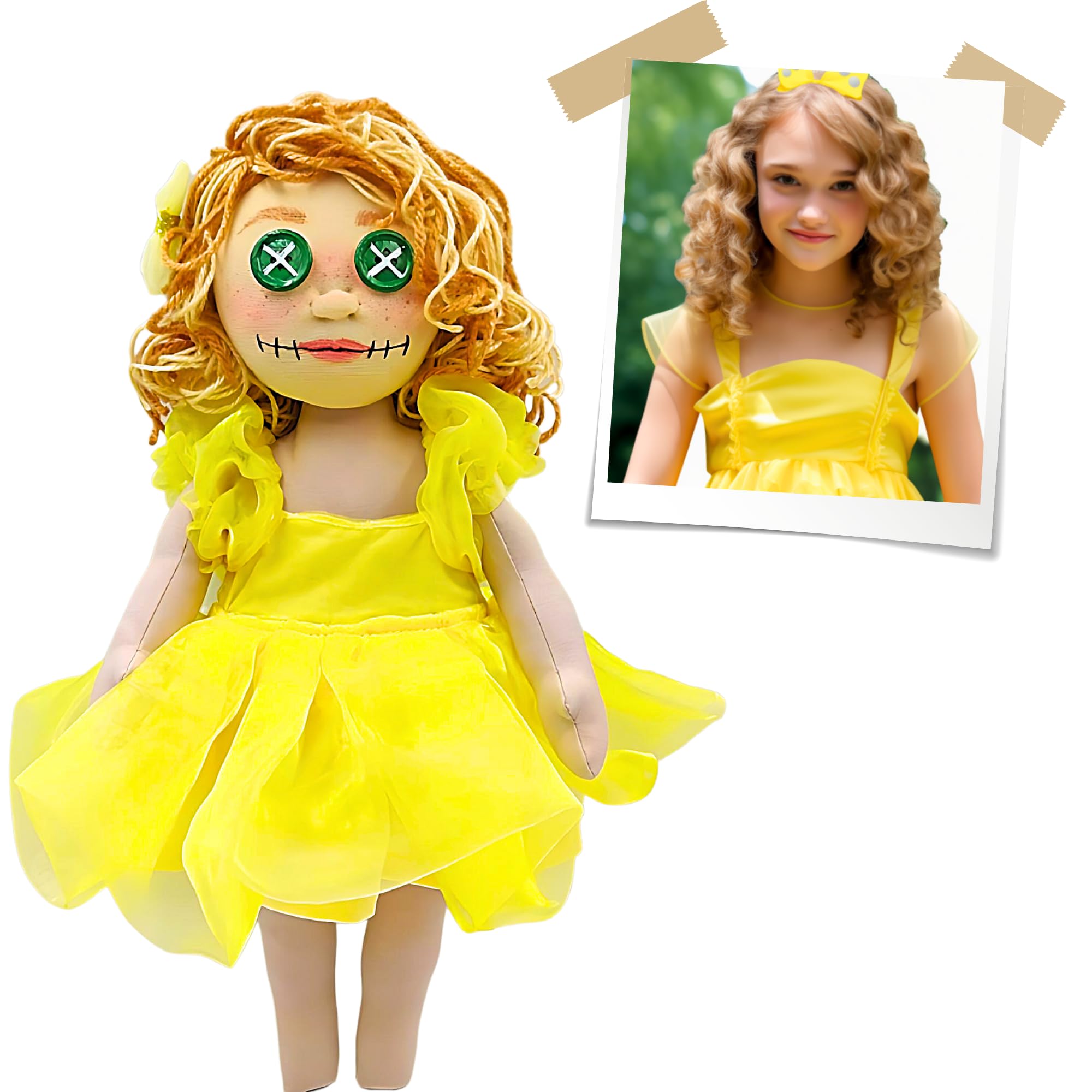Handmade Custom Cloth Doll with Button Eyes - Personalized Photo to Doll Gift (12 Inch) - Perfect for Birthdays, Anniversaries & Home Decor