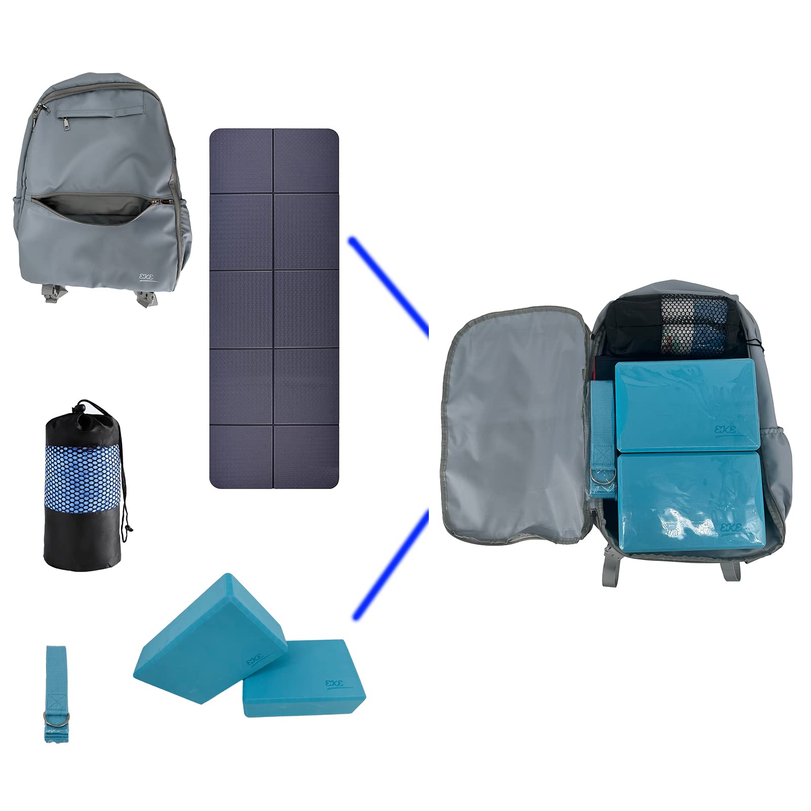 EKE Complete Yoga Starter Kit - Non-Slip Yoga Mat, Breathable Sport Backpack, Yoga Blocks & Stretch Straps - All-in-One Yoga Equipment Set for Home, Gym & Outdoor Practice