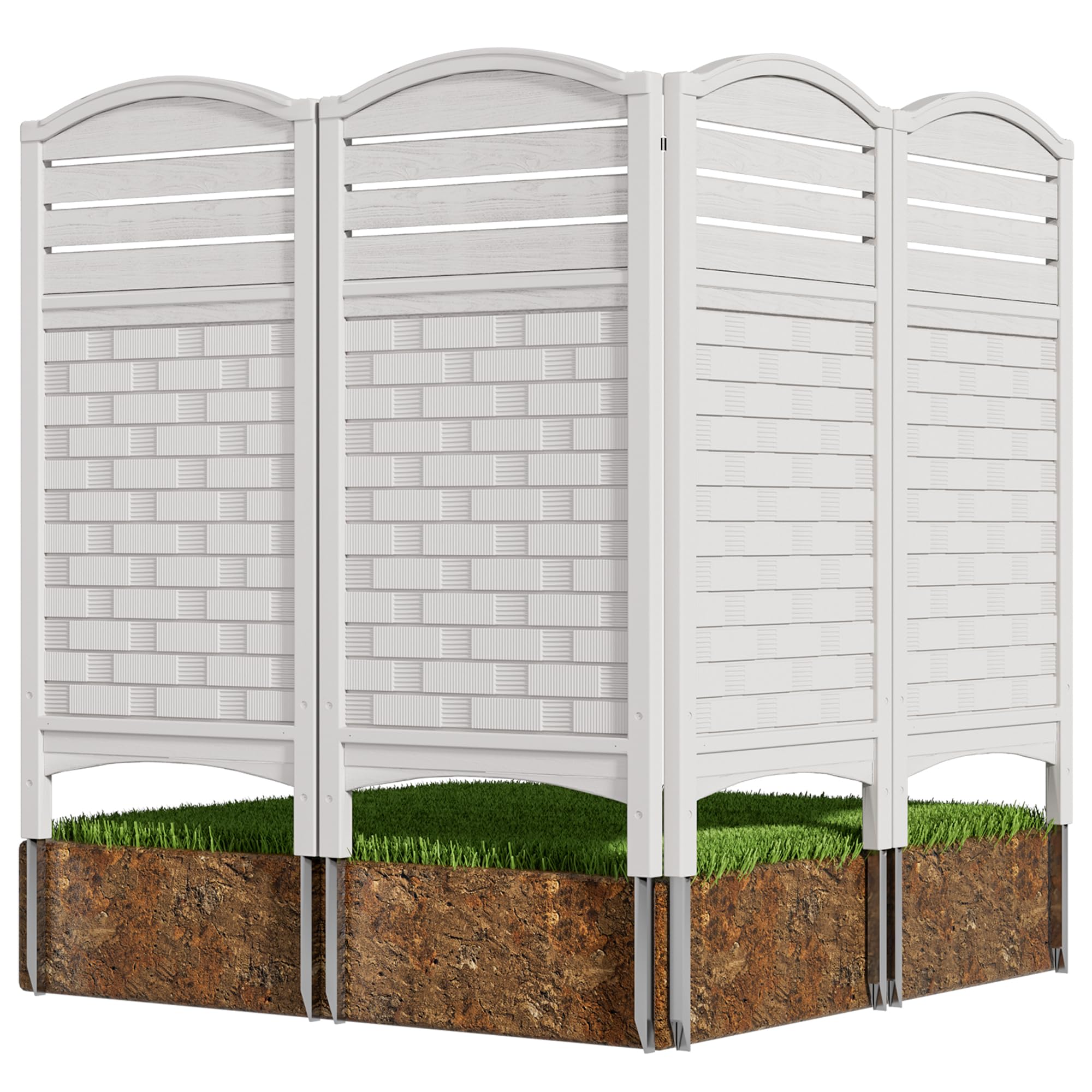 Outdoor Resin Privacy Fence Panels 4-Pack - Durable Weatherproof AC Unit Cover, Trash Can Screen & Pool Equipment Enclosure - Off-White | Perfect for Backyard, Patio & Garden Privacy Solutions