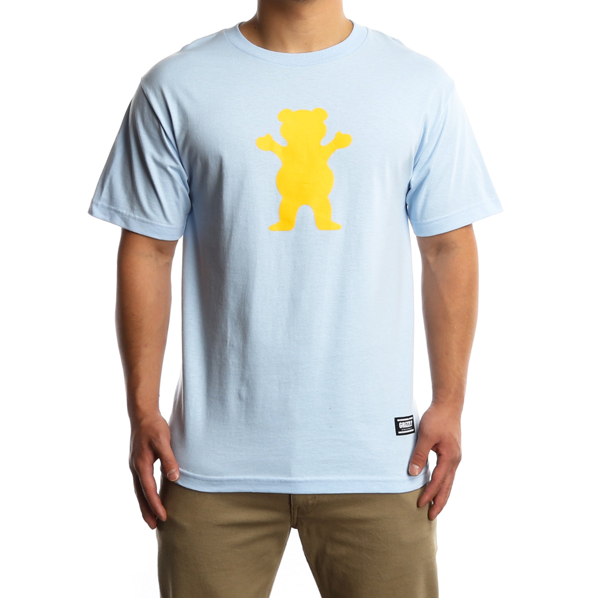 Grizzly OG Bear Basic Tee - Soft Cotton Baby Blue & Peach Unisex T-Shirt | Casual Streetwear, Graphic Tees for Men & Women | Perfect for Everyday Wear, Outings & Gifts