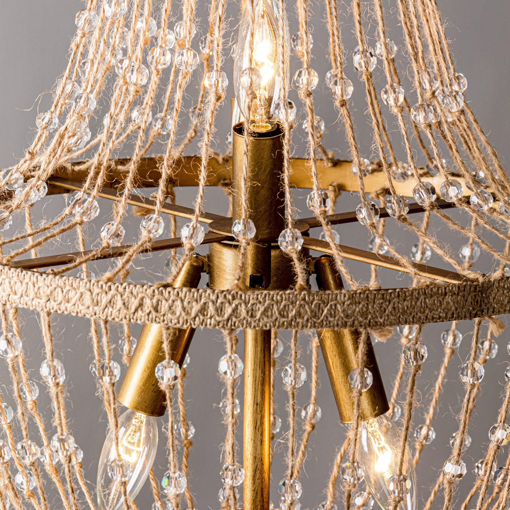Modern Beaded Basket Weathered Wood 4-Light Chandelier - Rustic Farmhouse Ceiling Light Fixture for Dining Room, Bedroom or Entryway