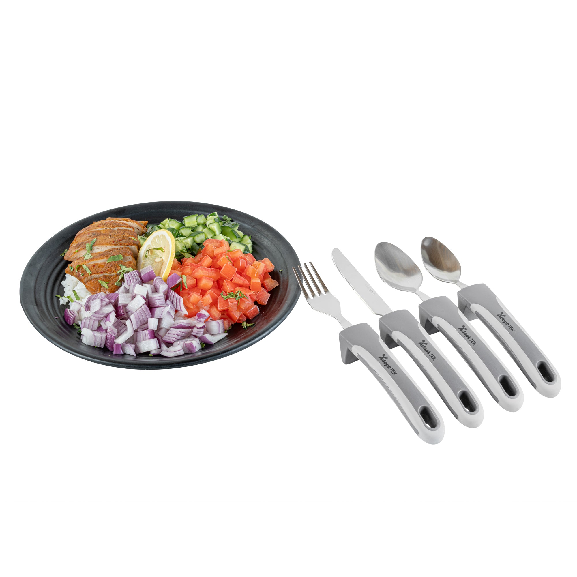 Adaptive Utensil Set - 4 Piece Stainless Steel Silverware with Non-Slip Grips for Seniors & Disabled | Lightweight Ergonomic Eating Aids for Arthritis & Hand Tremors | Perfect for Home Care, Nursing Homes & Travel Use