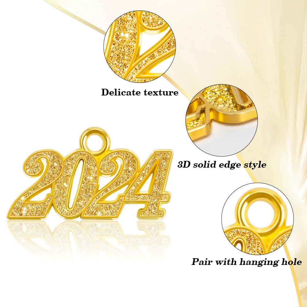 2024 Graduation Tassel Charms - Gold 2024 Year Charm for Graduation Caps & Decorations | Perfect for High School & College Graduation Parties, Photo Backdrops & Gift Giving