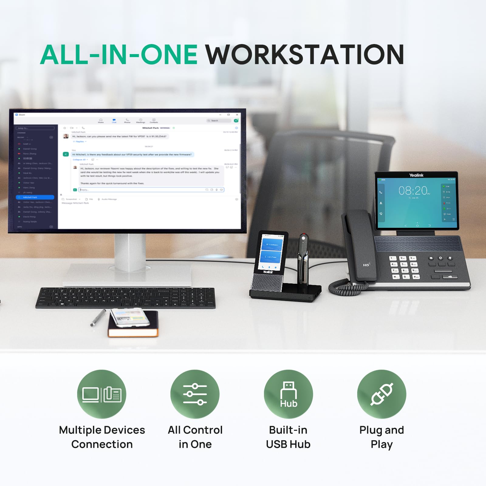 Yealink WH67 Wireless DECT Headset - Mono Bluetooth Headset for Office, Compatible with Desk Phones, Cell Phones & PC (Zoom, RingCentral, 8x8, Avaya) | 8H Battery, 394ft Range | Perfect for Remote Work & Call Centers
