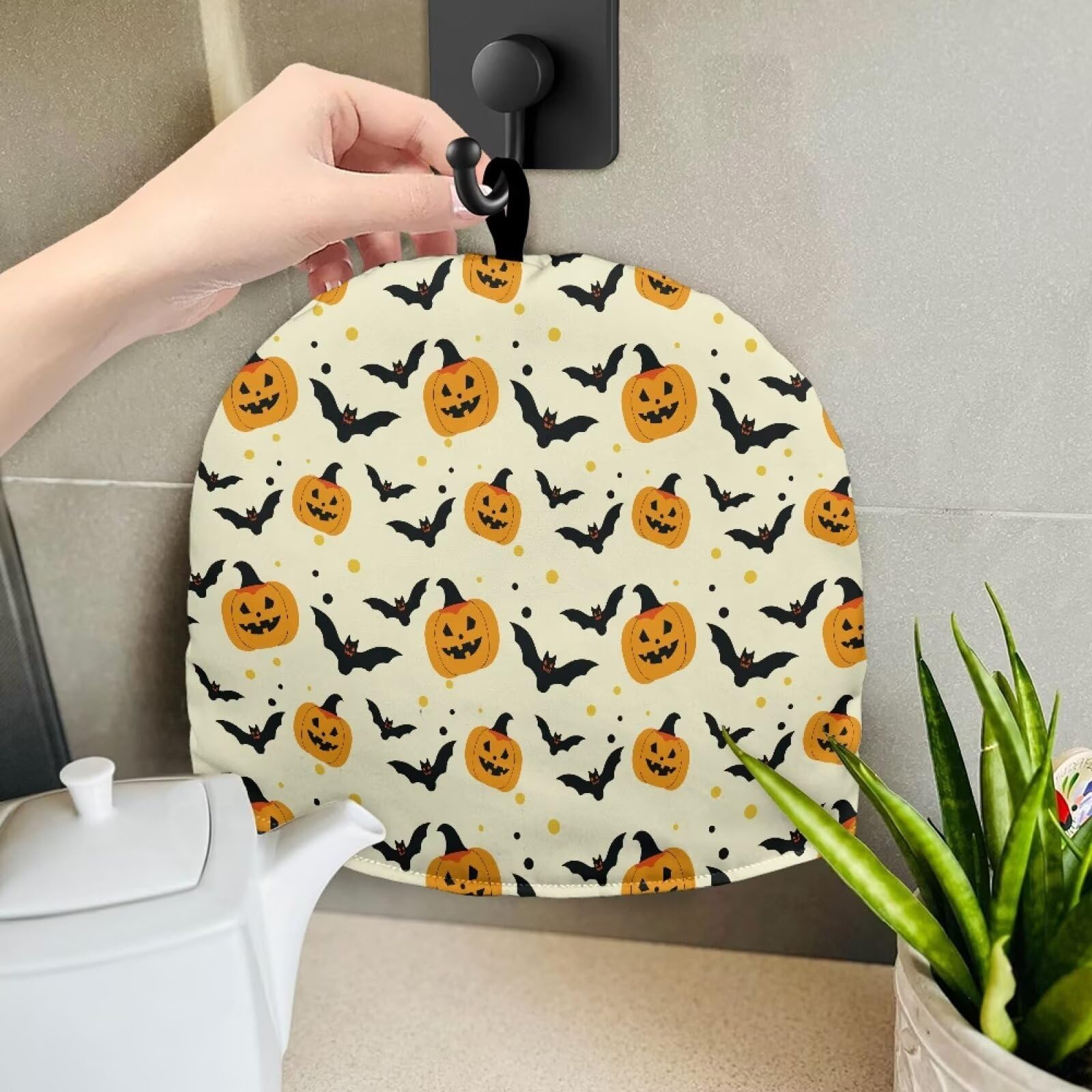 Halloween Pumpkin Print Tea Cozy Cover - Cotton Insulated Teapot Dust Cover for Kitchen & Home Decor | Keep Tea Warm at Breakfast, Perfect for Halloween Parties & Cozy Autumn Tea Time