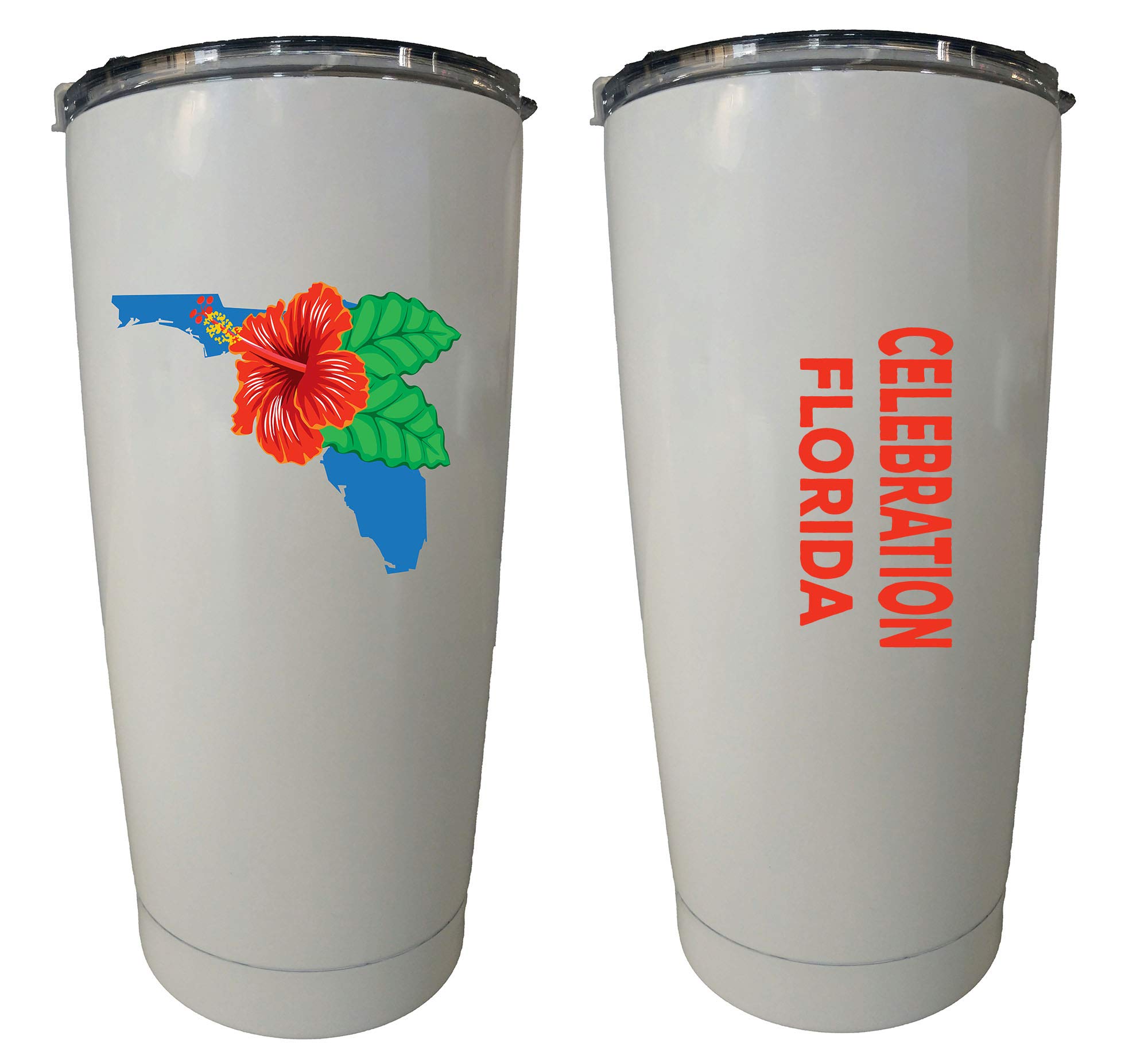 20 oz Insulated Stainless Steel Tumbler with Hibiscus Flower Design - White | Double-Wall Vacuum Insulation for Hot & Cold Drinks | Perfect for Beach, Office, and Outdoor Activities | R&R Imports Celebration Florida