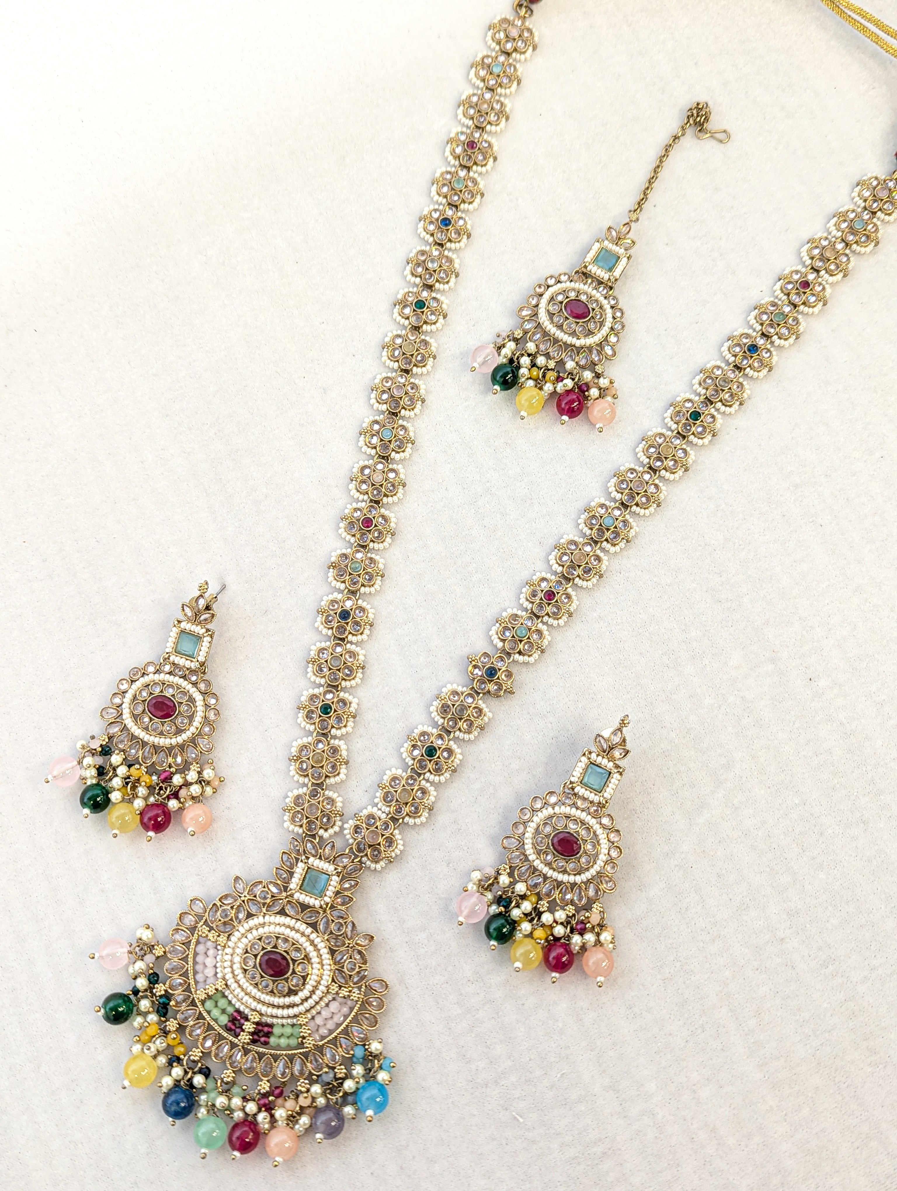 Navya Polki Mala Set | Traditional Indian Bridal Jewelry | Gold-Plated Necklace & Earrings Set for Weddings & Festive Occasions