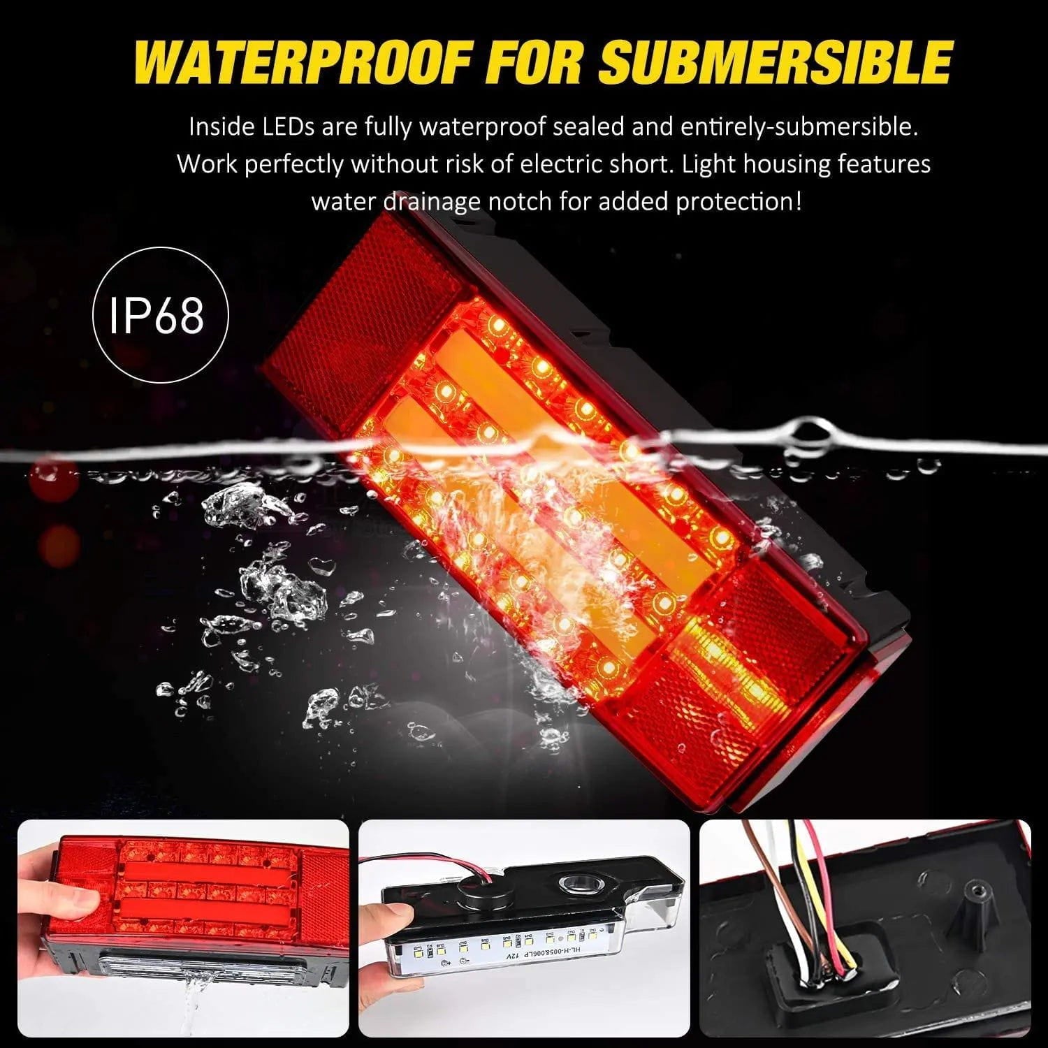Rectangular LED Trailer Light Kit - Waterproof & Durable Brake Turn Signal Lights for Trucks, Trailers, Boats - Perfect for Towing, Hauling & Marine Use