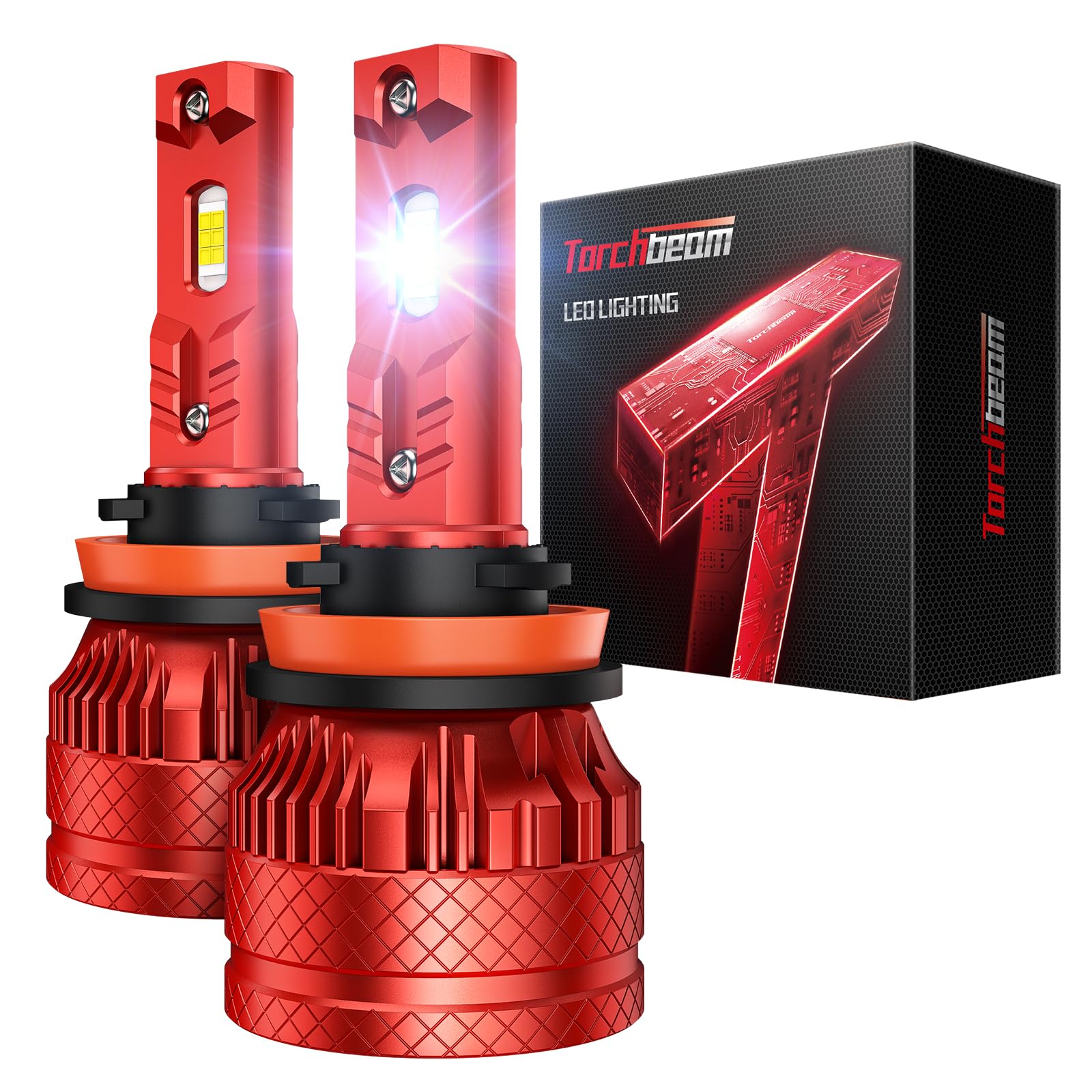 Torchbeam T6S H11/H8 LED Bulbs - 48,000LM Ultra Bright 6500K Cool White Fog Lights with Cooling Fan - 60,000Hrs Lifespan, IP68 Waterproof, CanBus Ready, Plug-N-Play - Perfect for Cars, Trucks, SUVs, Motorcycles & Off-Road Vehicles - Pack of 2