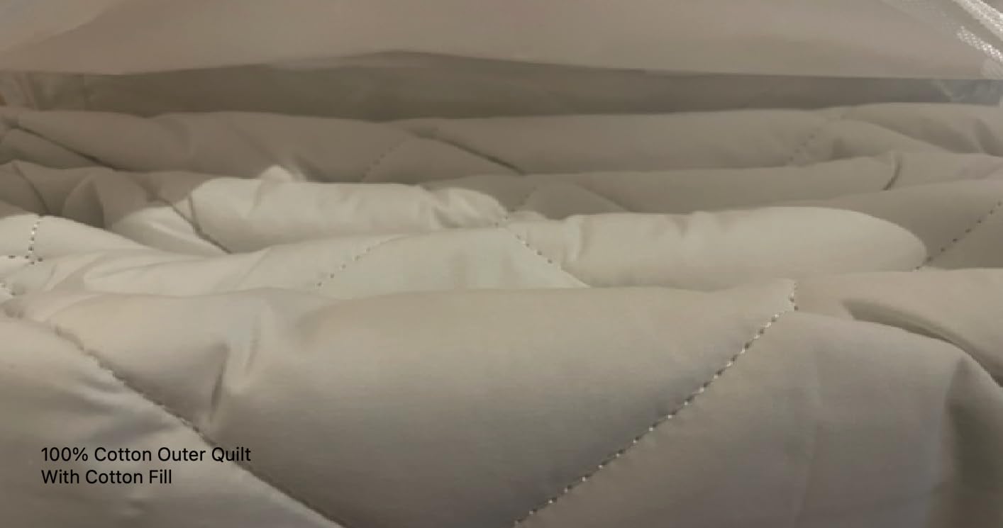 Twin XL 100% Cotton Mattress Pad with Cotton Filling - Soft & Breathable Bed Topper for Comfortable Sleep, Dorm Room Essentials, Guest Bedding