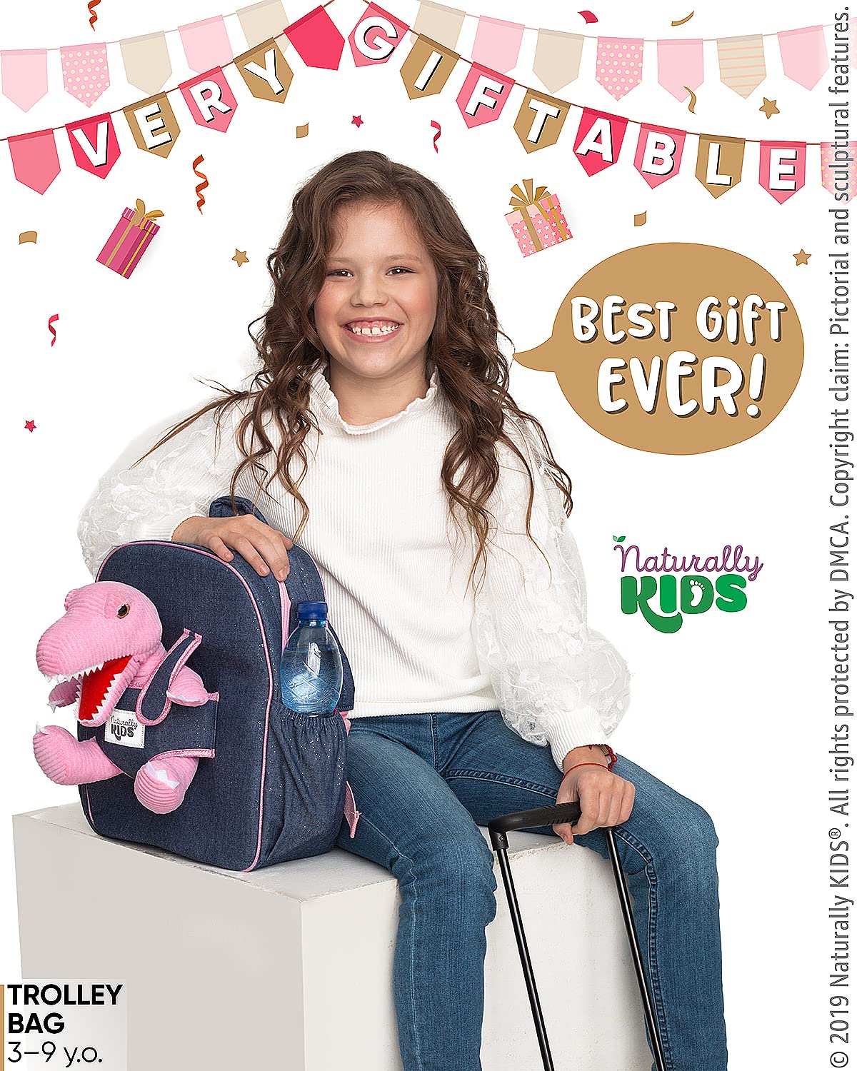 Pink Dinosaur Toddler Luggage - Kids Rolling Backpack for Girls & Boys, Travel Suitcase with Wheels for 3-6 Year Olds - Perfect for Airplane Trips, Preschool, Birthday Gifts & Family Vacations