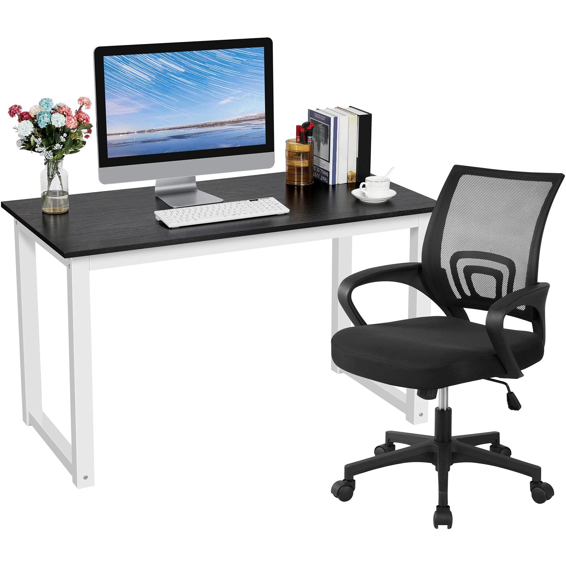 Yaheetech Home Office Furniture Set - Ergonomic Computer Desk & Mesh Chair Combo for Small Spaces, Modern Workstation with Adjustable Height - Perfect for Remote Work, Gaming, and Study