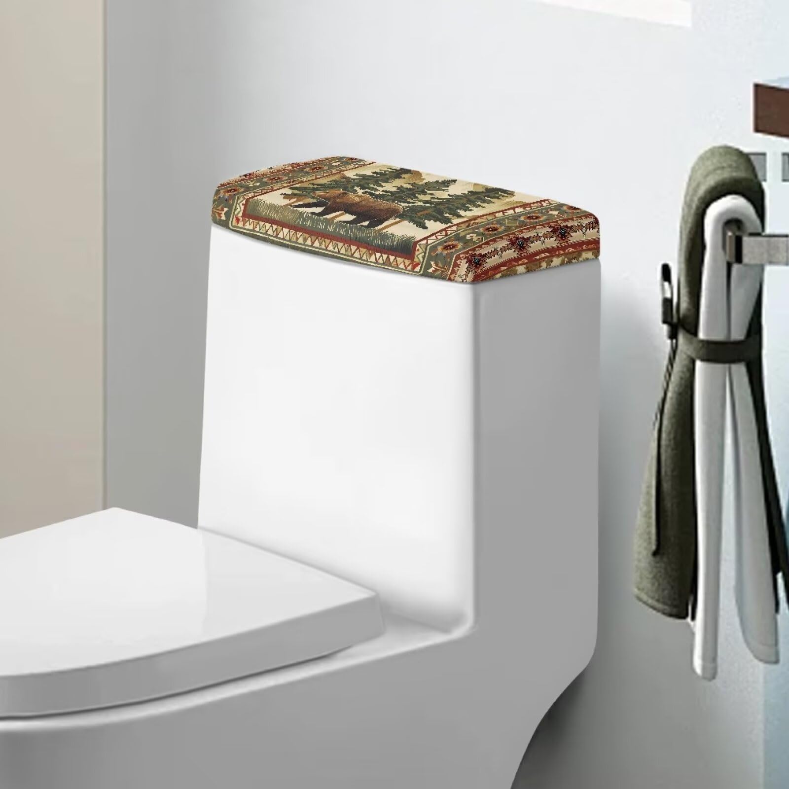 Aztec Bar Toilet Tank Cover - Dustproof Bathroom Tank Lid Replacement Fits Most Standard Toilets | Modern Home Decor for Powder Rooms & Guest Bathrooms