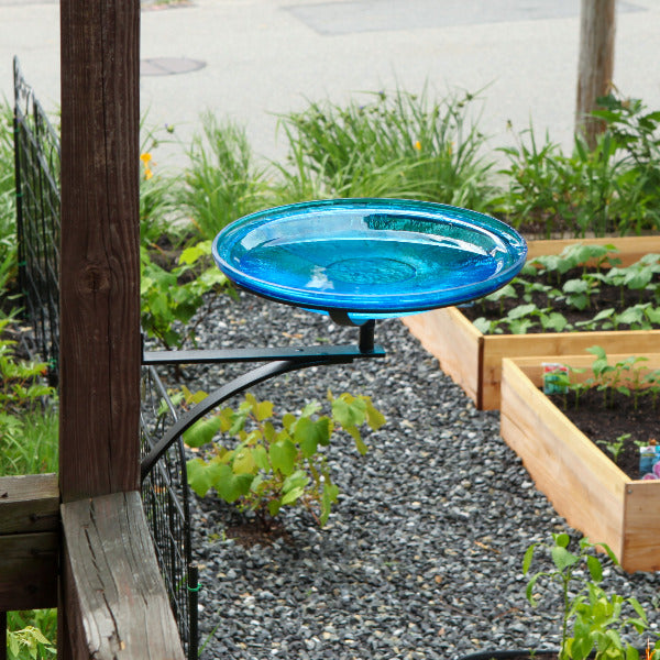 Teal Crackle Glass Birdbath Bowl for Garden Decor - Handmade Crackled Glass Bird Feeder for Outdoor Patio, Yard & Wildlife Habitat
