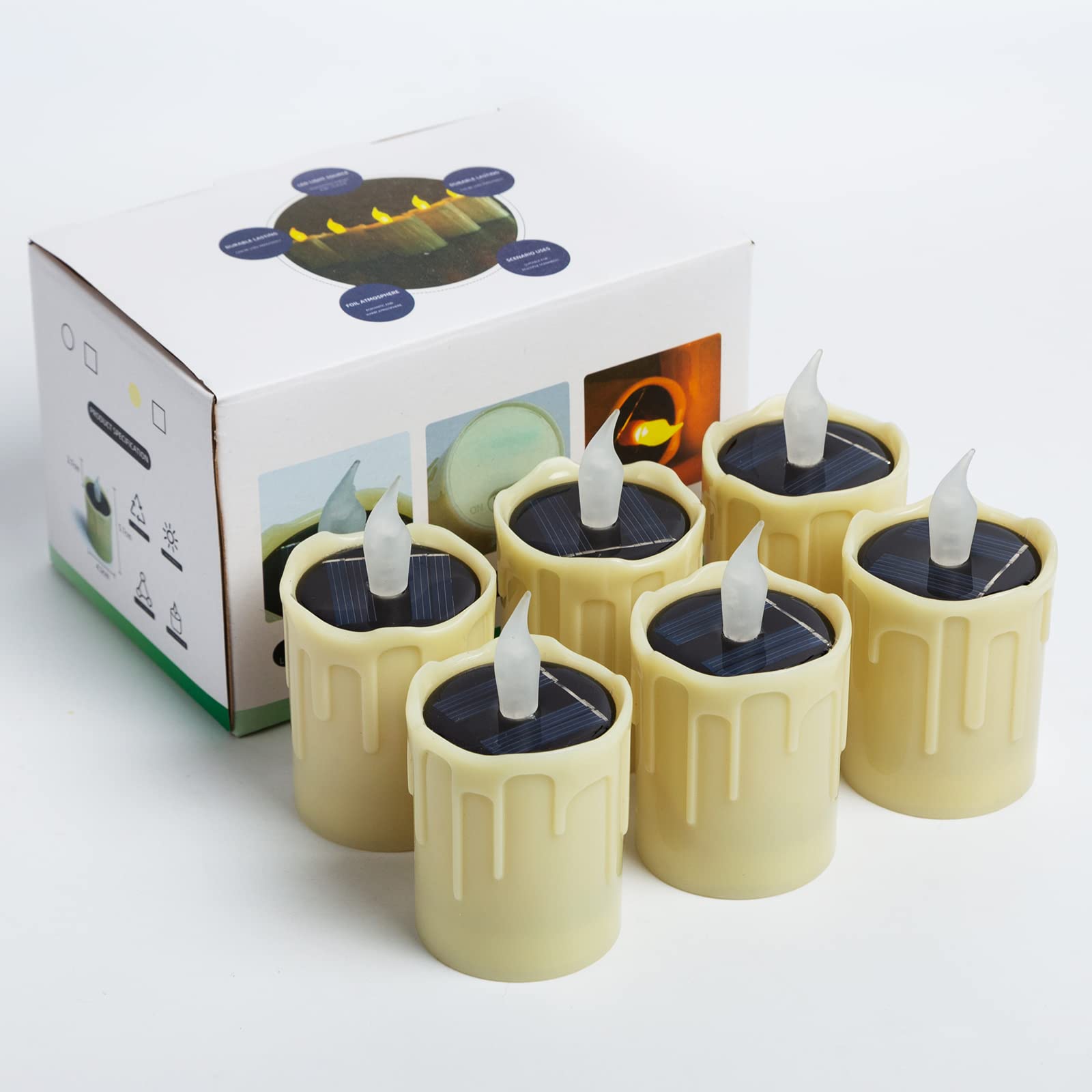 Solar Powered LED Candle Lights - Warm Yellow Flickering Flameless Tea Lights with 6 Pack, Waterproof Outdoor Solar Charging Candles for Wedding, Valentine's Day, Halloween, Christmas Decorations - Perfect for Garden, Patio, Pathway and Tabletop Decoration
