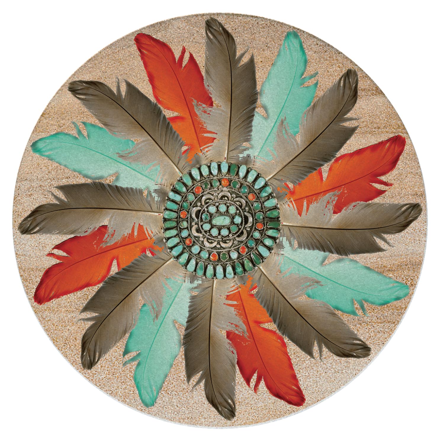 Thirstystone Feather Medallion Natural Sandstone Coaster Set of 4 - Eco-Friendly, Absorbent, Quick-Dry, Reusable Drink Coasters for Home, Bar, Office & Outdoor Use